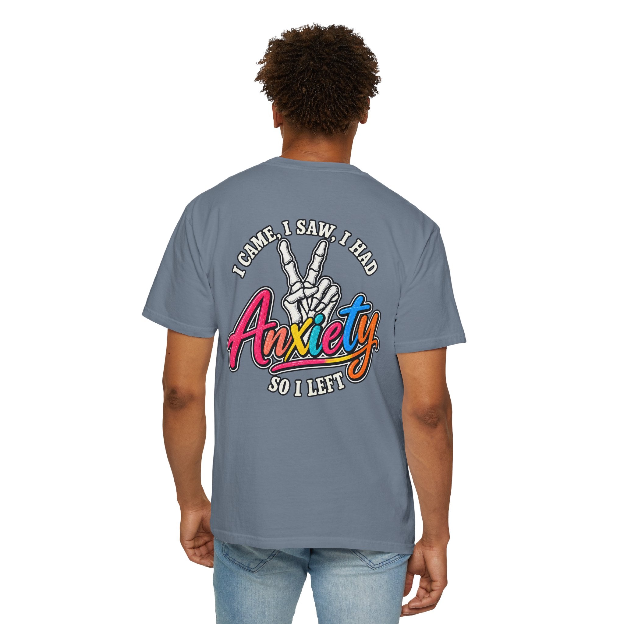 Anxiety Skeleton Peace Sign T-Shirt, I Came I Saw I Fled Retro Script Shirt, Funny Mental Health Tee, Anxiety Humor Gift