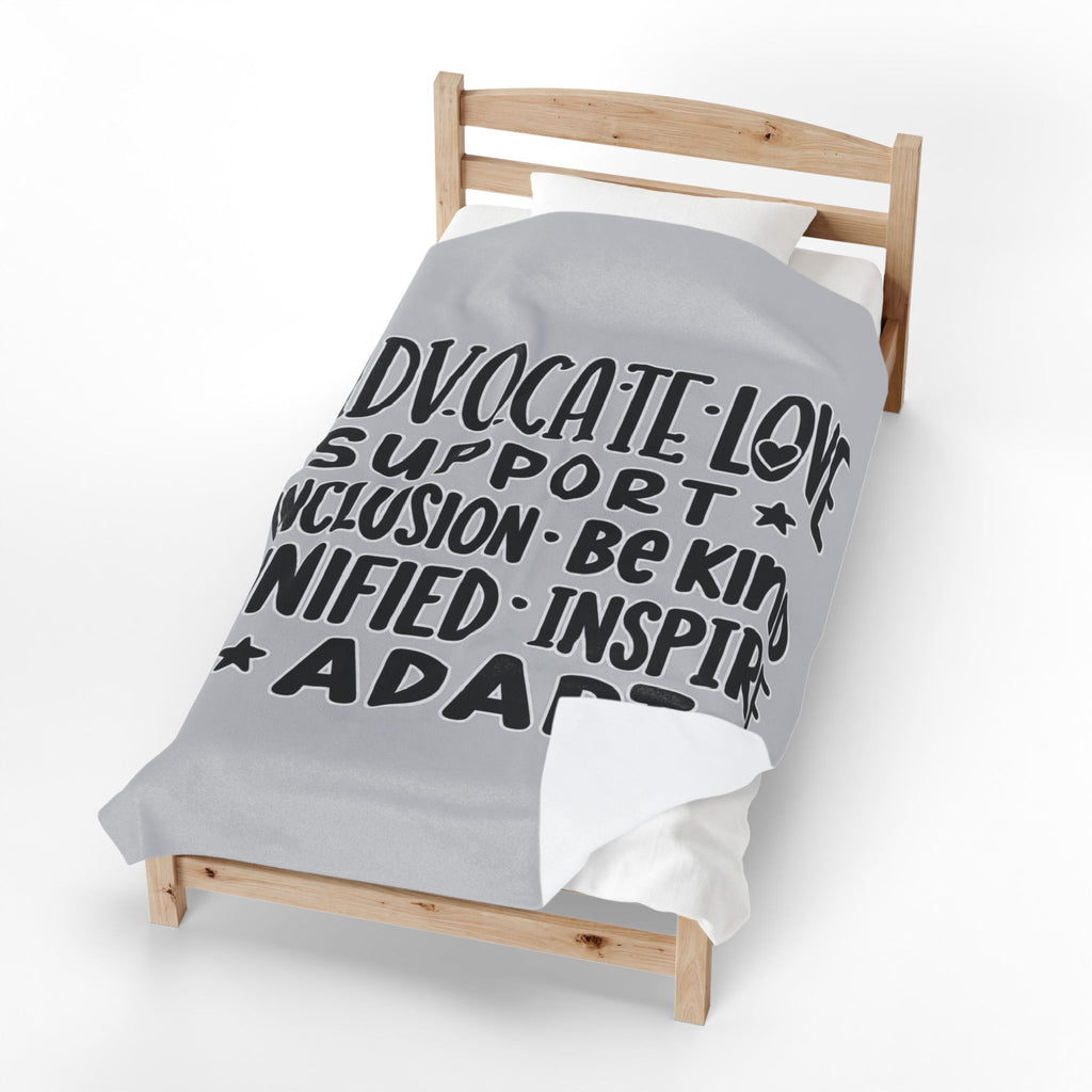 Advocate Support Inclusion Love Velveteen Blanket, Inspiring Word Art Throw, Disability Awareness Gift, Inclusive Cozy Home Decor
