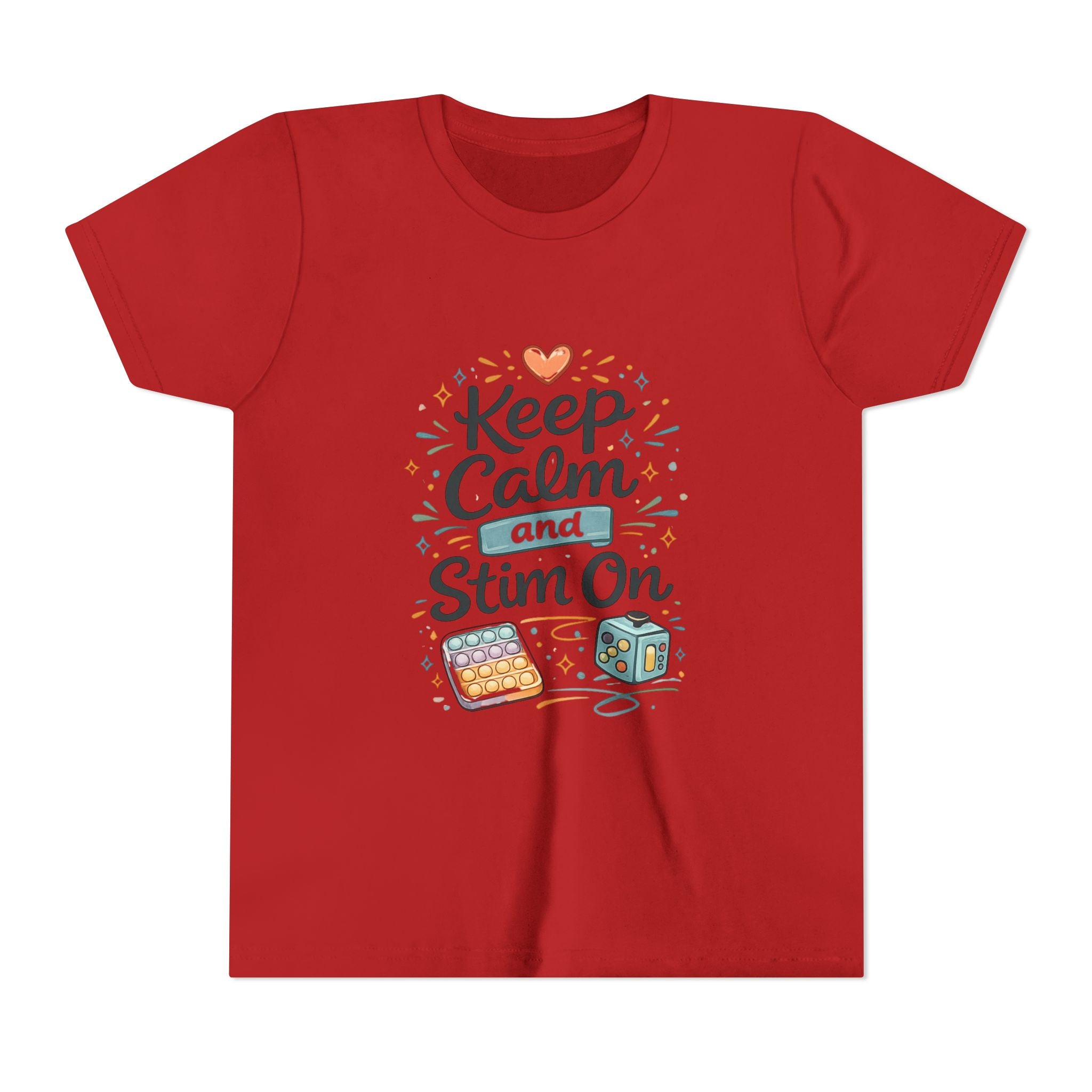 Keep Calm and Stim On Youth Shirt Autism Sensory T Shirt Neurodivergent Kids Tee Fidget Toy Gift Special Needs Awareness