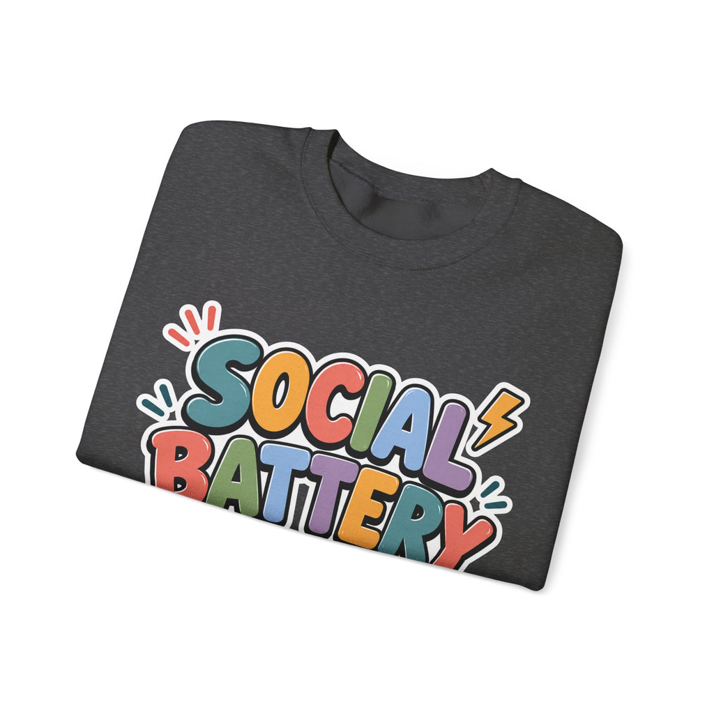 Social Battery Drained Crewneck Sweatshirt | Funny Introvert Sweatshirt | Low Battery Graphic Pullover | Mental Health Humor | Unisex Gift
