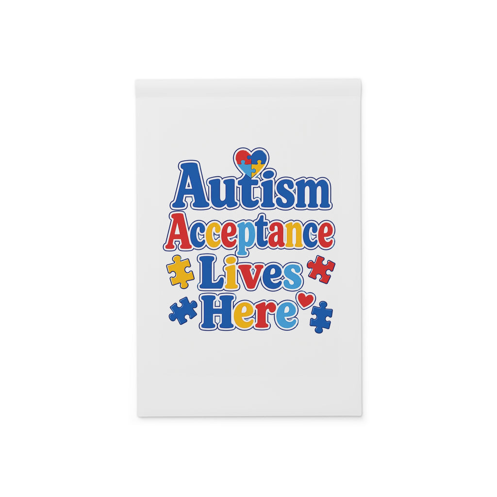 Autism Acceptance Lives Here Garden Banner | Puzzle Piece Welcome Flag