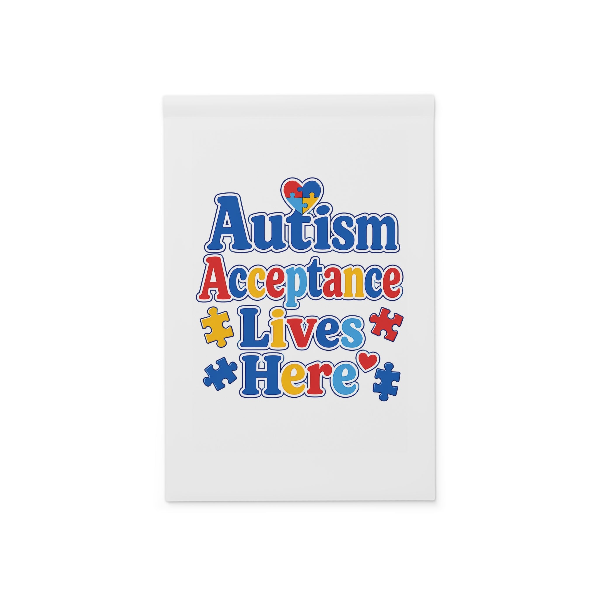 Autism Acceptance Lives Here Garden Banner | Puzzle Piece Welcome Flag