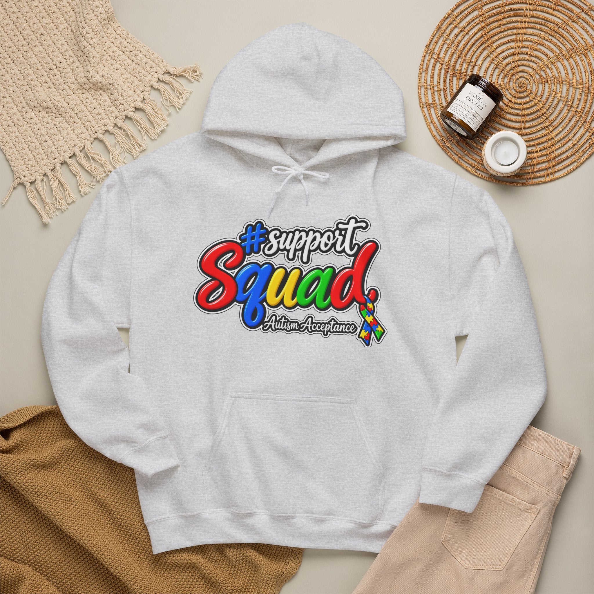 Support Squad Hoodie, Rainbow Autism Awareness Sweatshirt, Autism Acceptance Crewneck, Matching Family Autism Squad Gift
