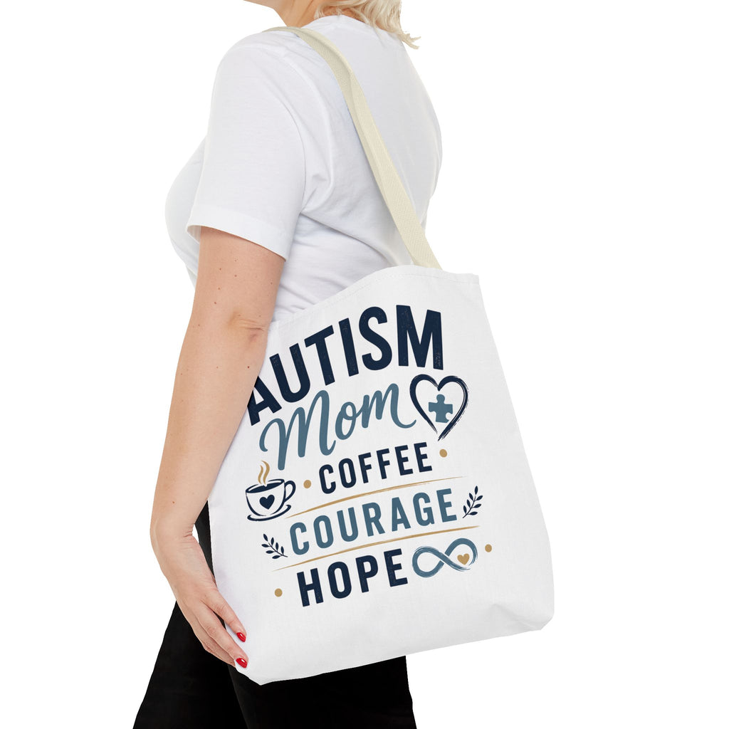 Autism Mom Coffee Courage Hope Tote Bag | Autism Acceptance Gift for Mom | Neurodiversity Canvas Tote | Special Needs Mom Bag