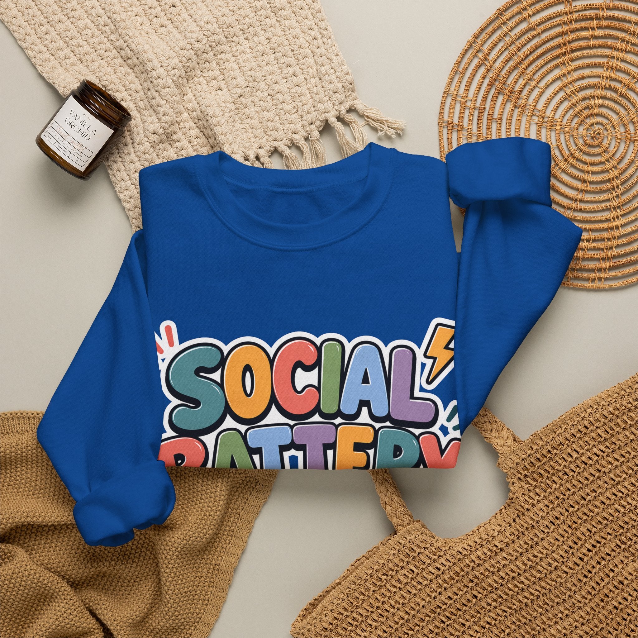 Social Battery Drained Crewneck Sweatshirt | Funny Introvert Sweatshirt | Low Battery Graphic Pullover | Mental Health Humor | Unisex Gift