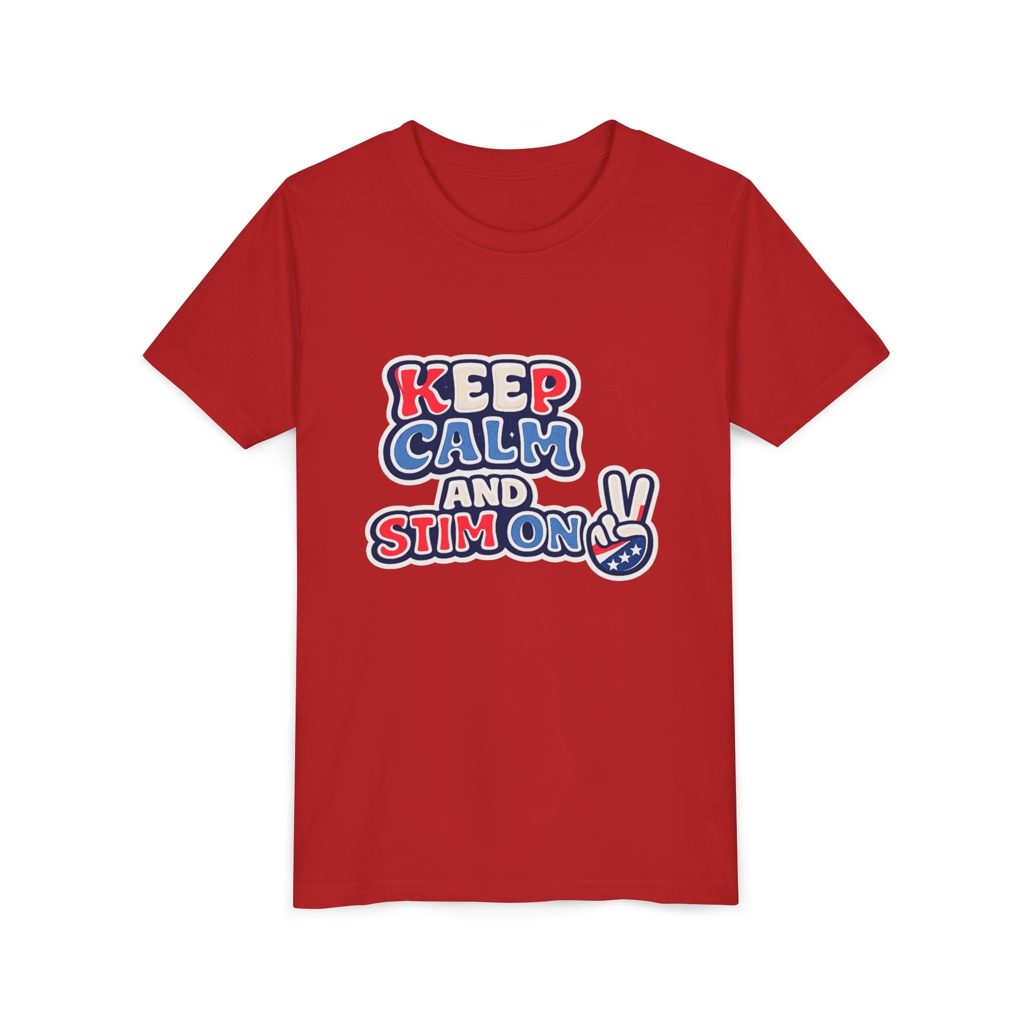Keep Calm and Stim On Youth Shirt Autism Awareness T Shirt Peace Sign Tee Neurodivergent Kids Sensory Shirt Special Needs Gift