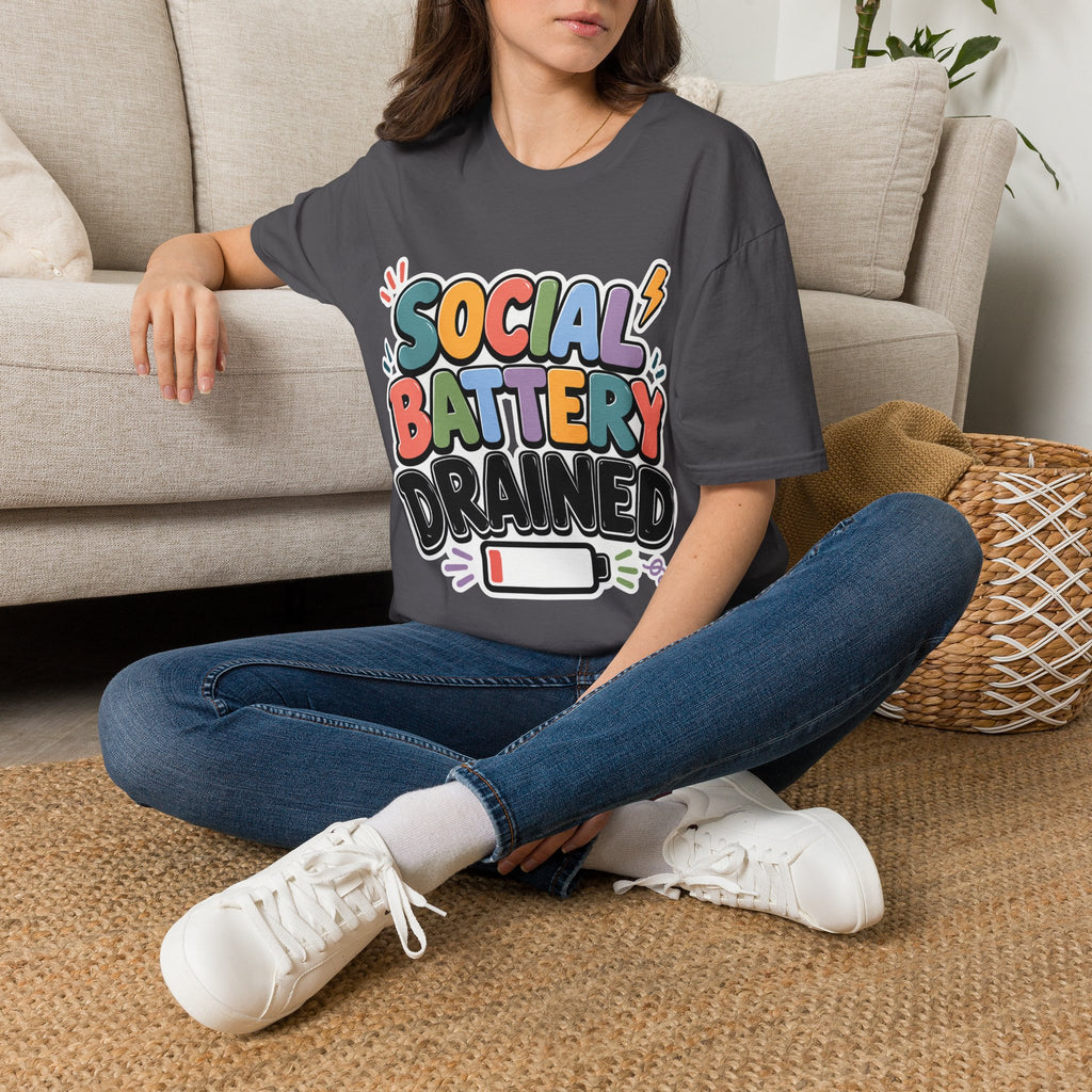 Social Battery Drained T-Shirt — Funny Introvert Graphic Tee