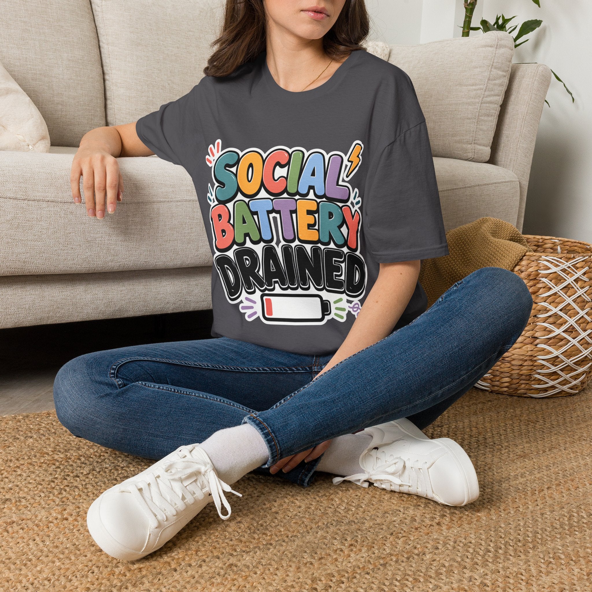 Social Battery Drained T-Shirt — Funny Introvert Graphic Tee