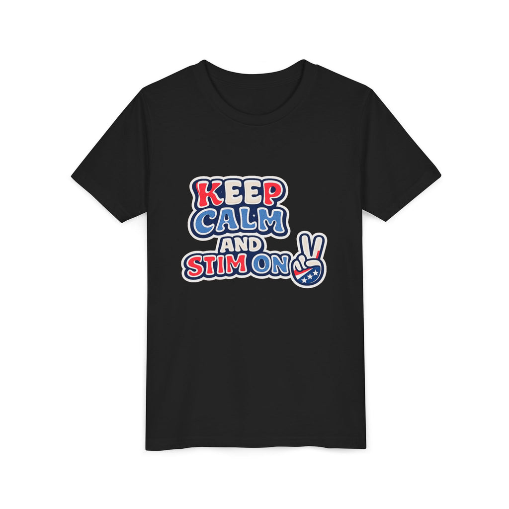 Keep Calm and Stim On Youth Shirt Autism Awareness T Shirt Peace Sign Tee Neurodivergent Kids Sensory Shirt Special Needs Gift