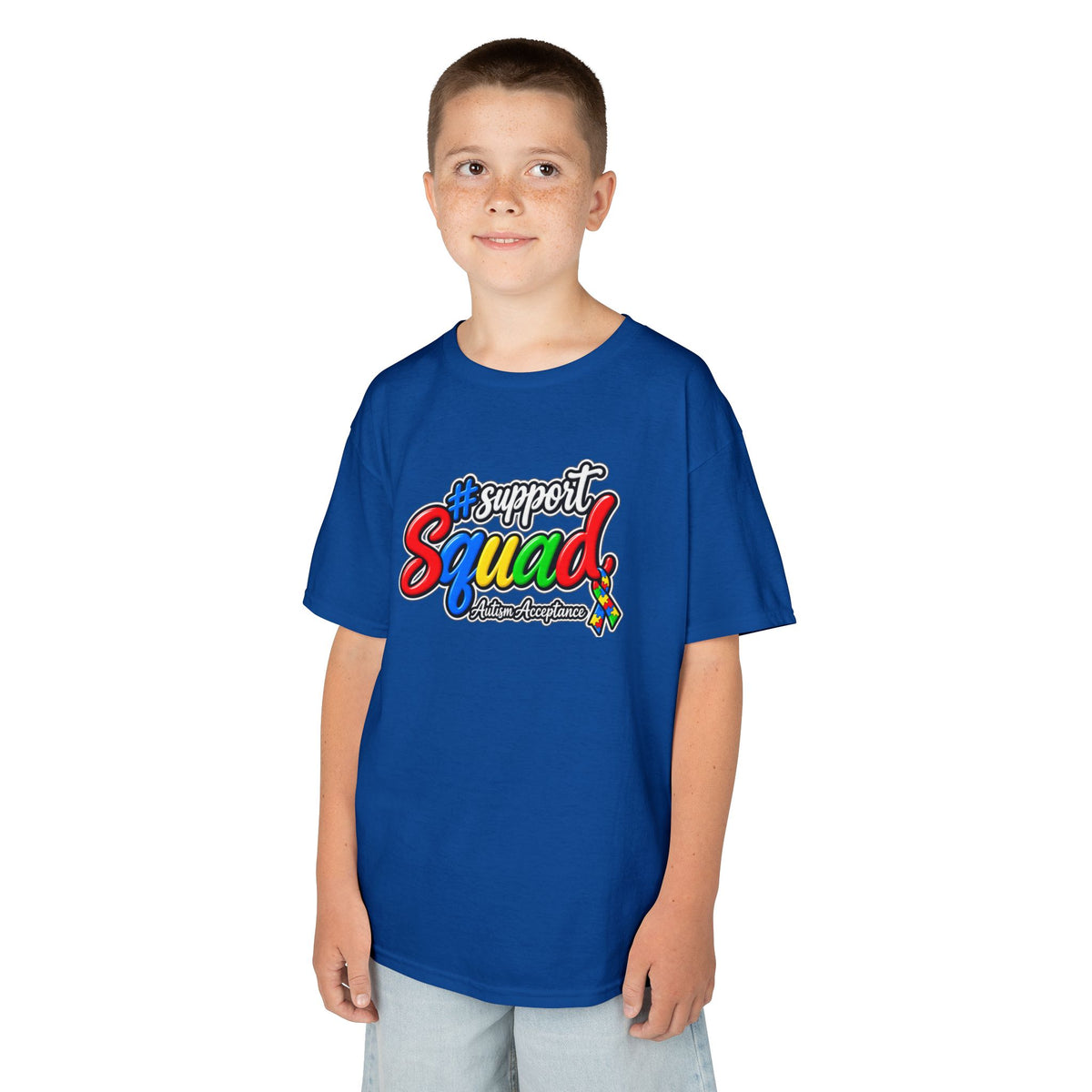 Support Squad Autism Acceptance Youth Shirt, Unisex Softstyle T-Shirt, Autism Awareness Family Tee, Autism Advocate Team Gift