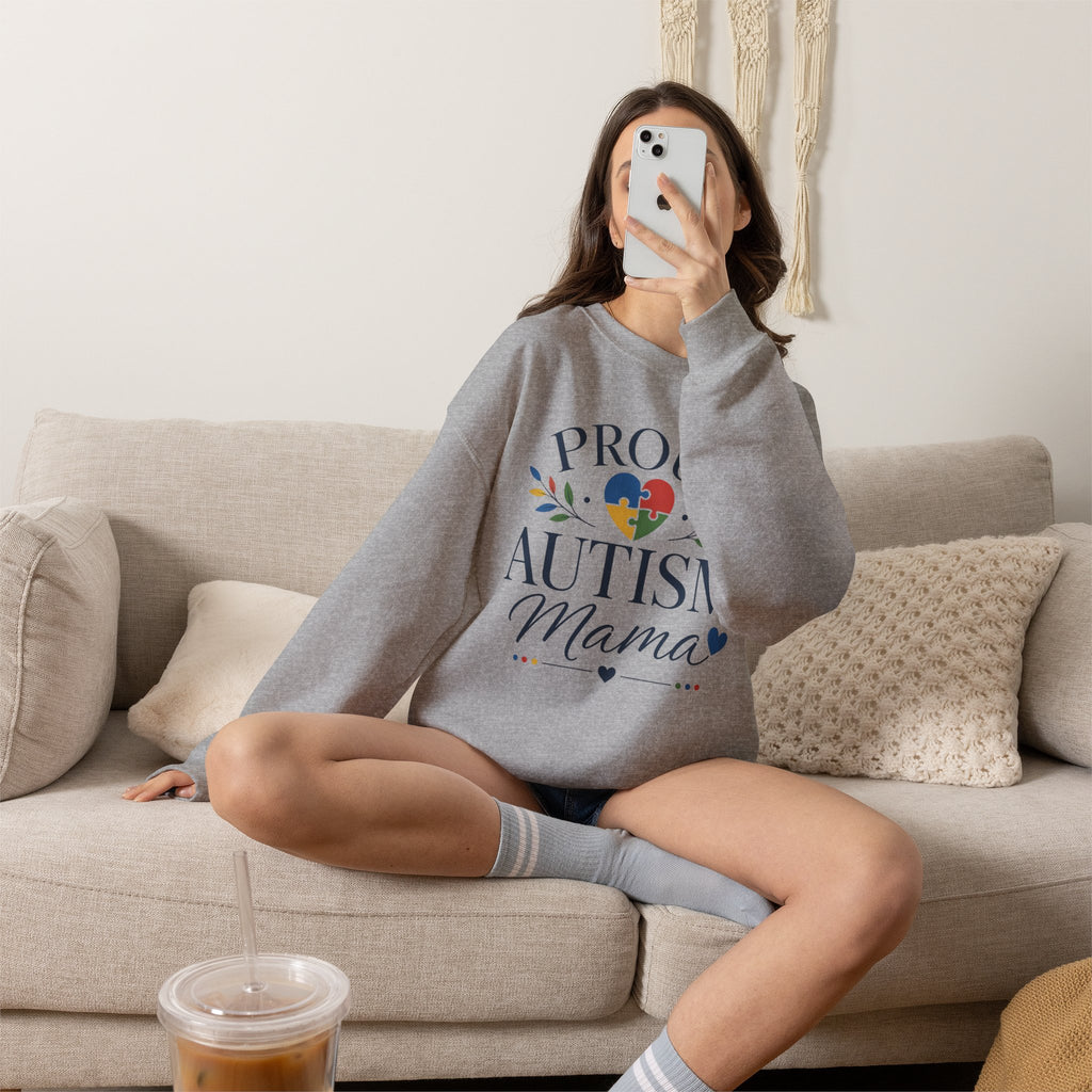 Proud Autism Mama Sweatshirt | Autism Awareness Heart Puzzle Design