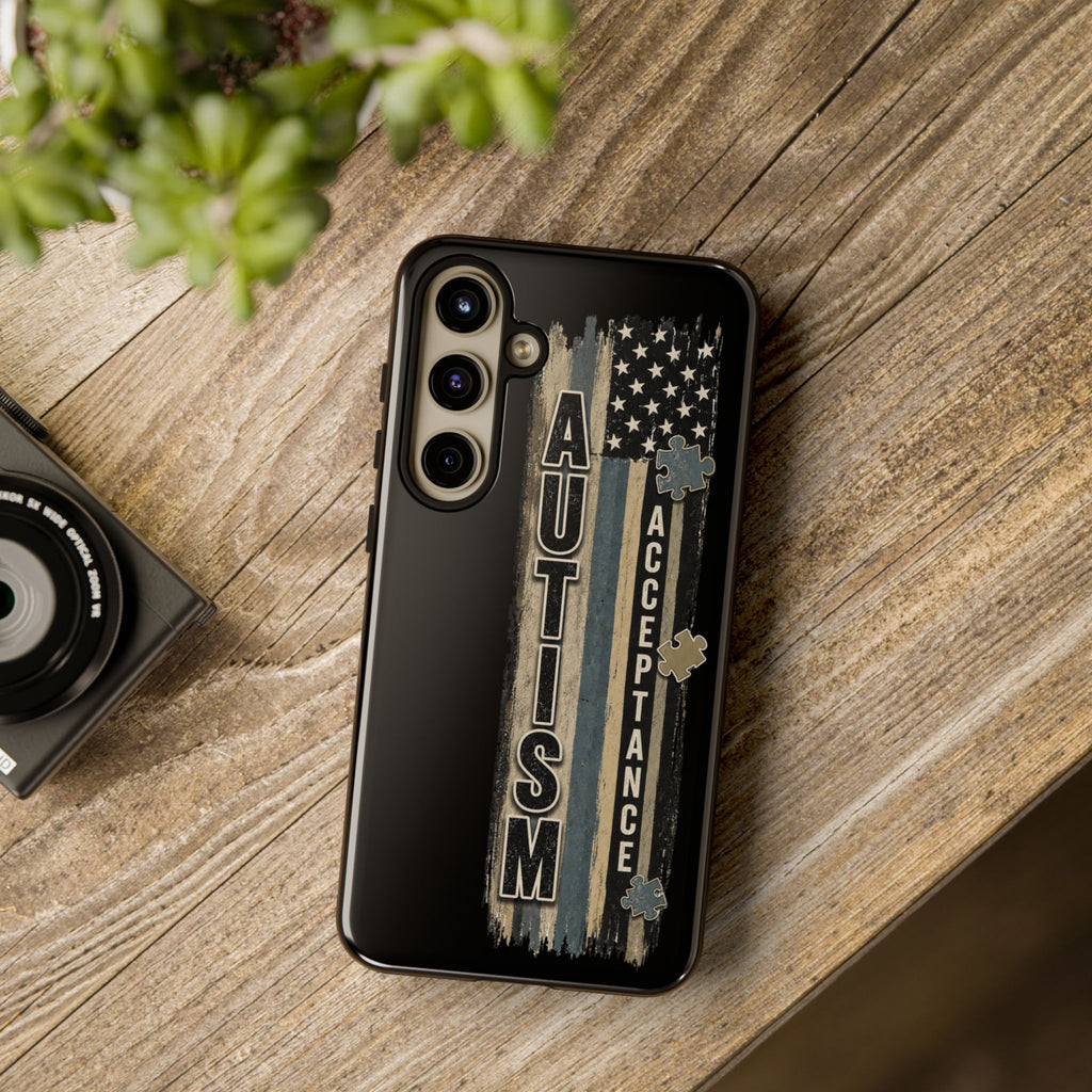 Autism Acceptance Phone Case Puzzle Piece Flag iPhone Samsung Tough Case Autism Awareness Neurodiversity Gift Special Needs Case
