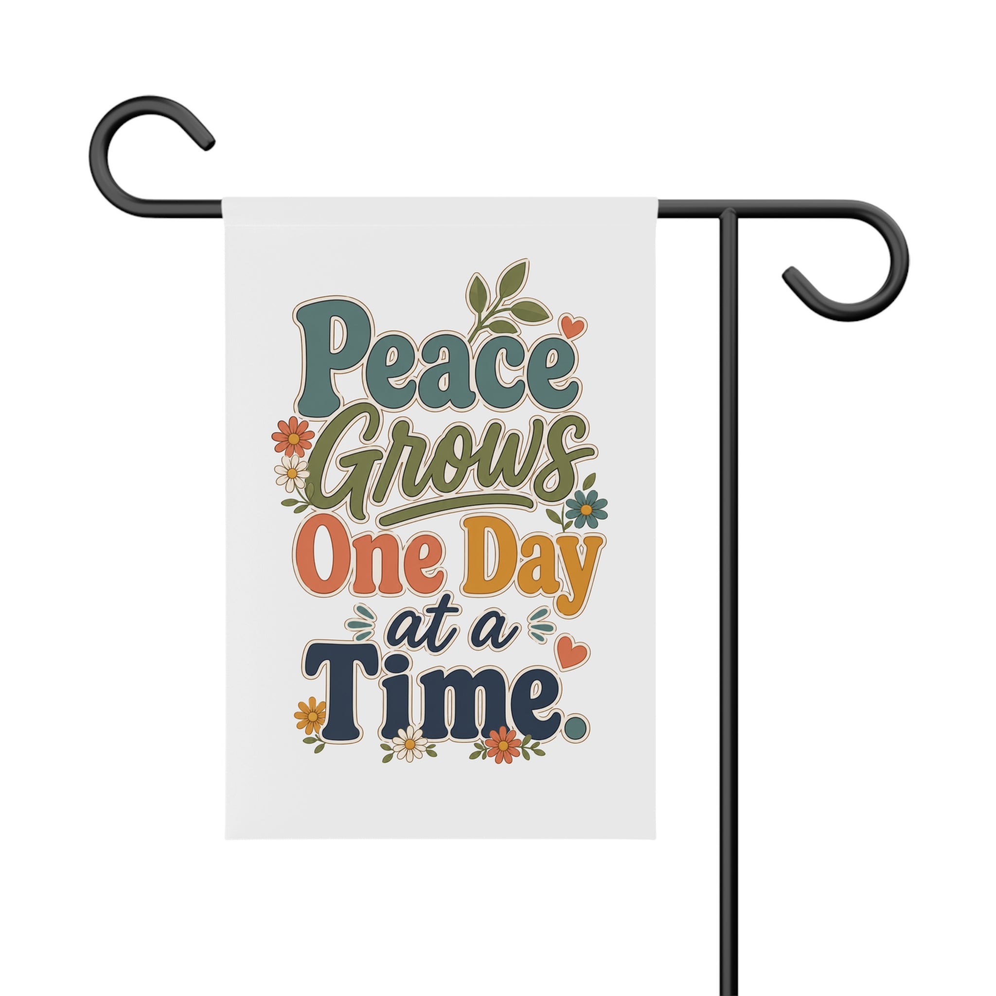 Peace Grows One Day at a Time Garden Banner | Floral Typography