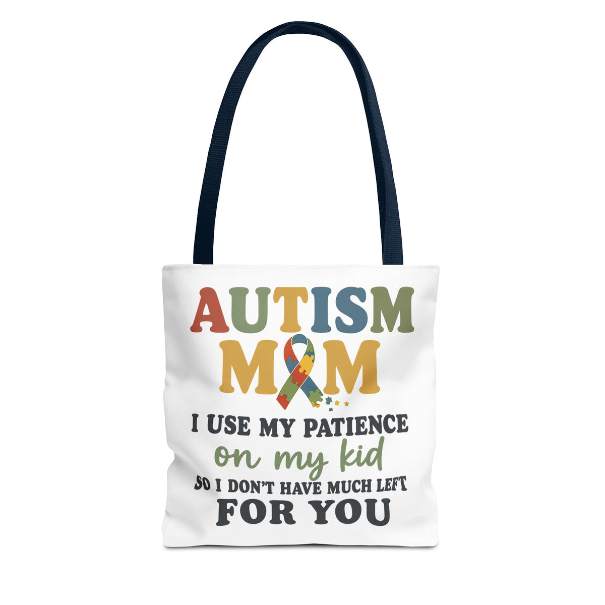 Autism Mom Ribbon Typography Tote Bag, Autism Awareness Tote, Autism Support Bag, Autism Mom Gift, Neurodiversity Canvas Tote Bag