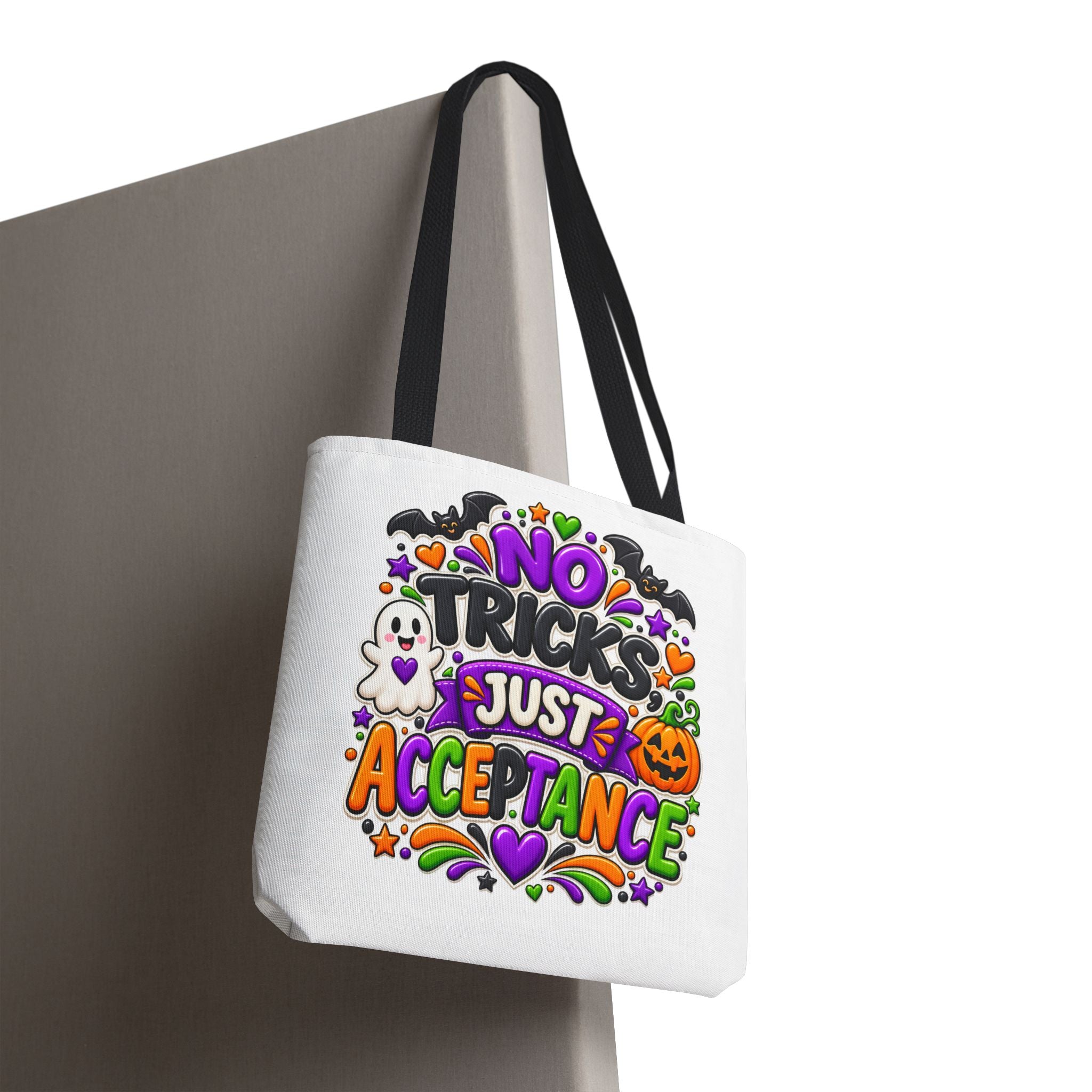 No Tricks Just Acceptance Tote Bag, Halloween Autism Awareness Bag, Autism Acceptance Canvas Tote, Inclusive Halloween Gift
