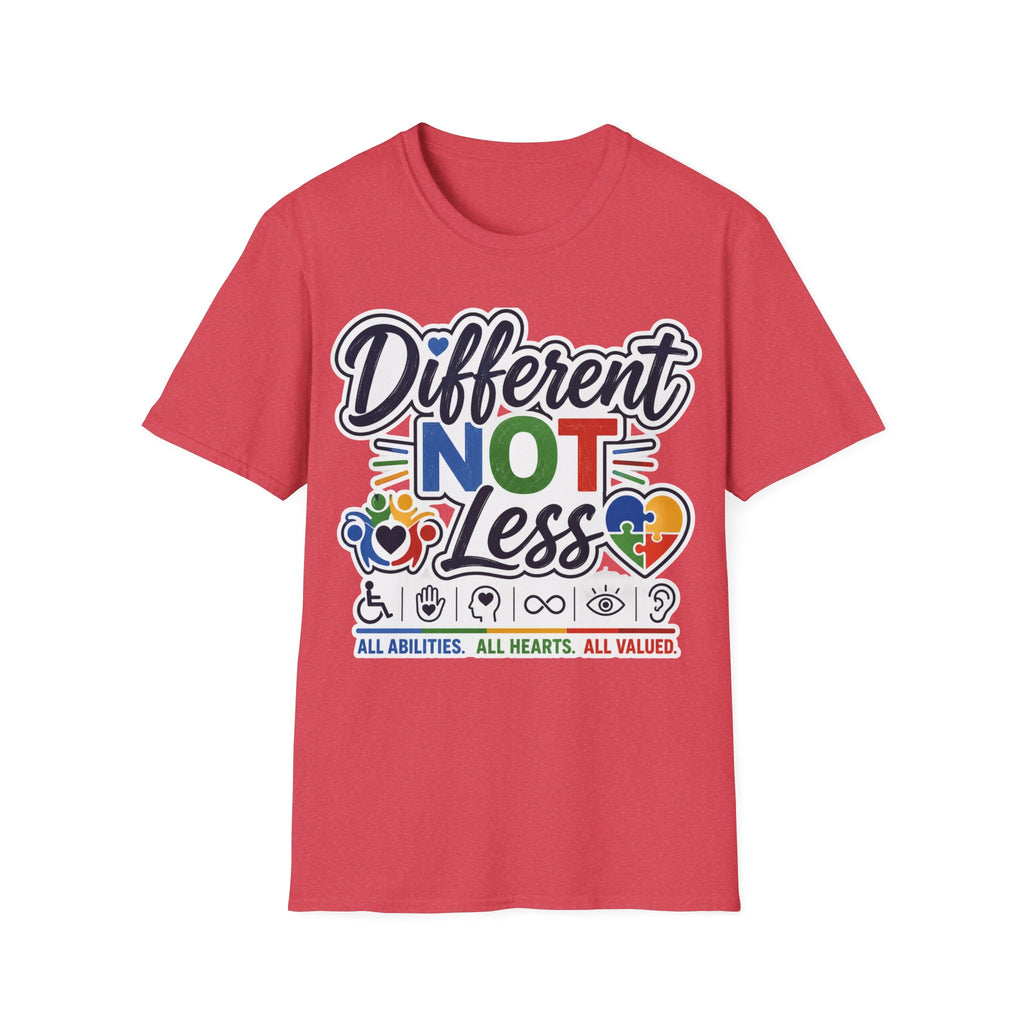 Different NOT Less T-Shirt | Disability Pride, Inclusive Rainbow Design