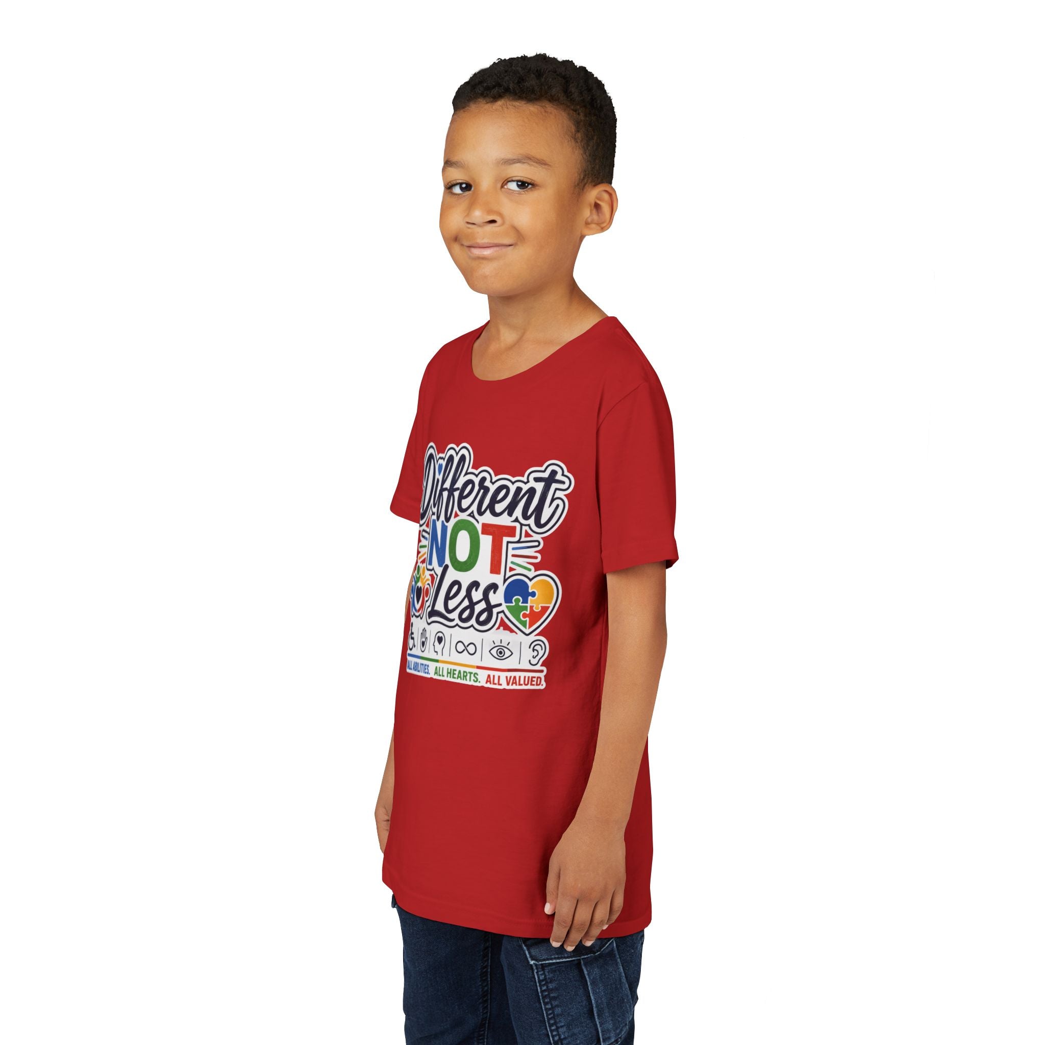 Youth Tee — "Different Not Less" Inclusive Pride Autism Awareness Shirt