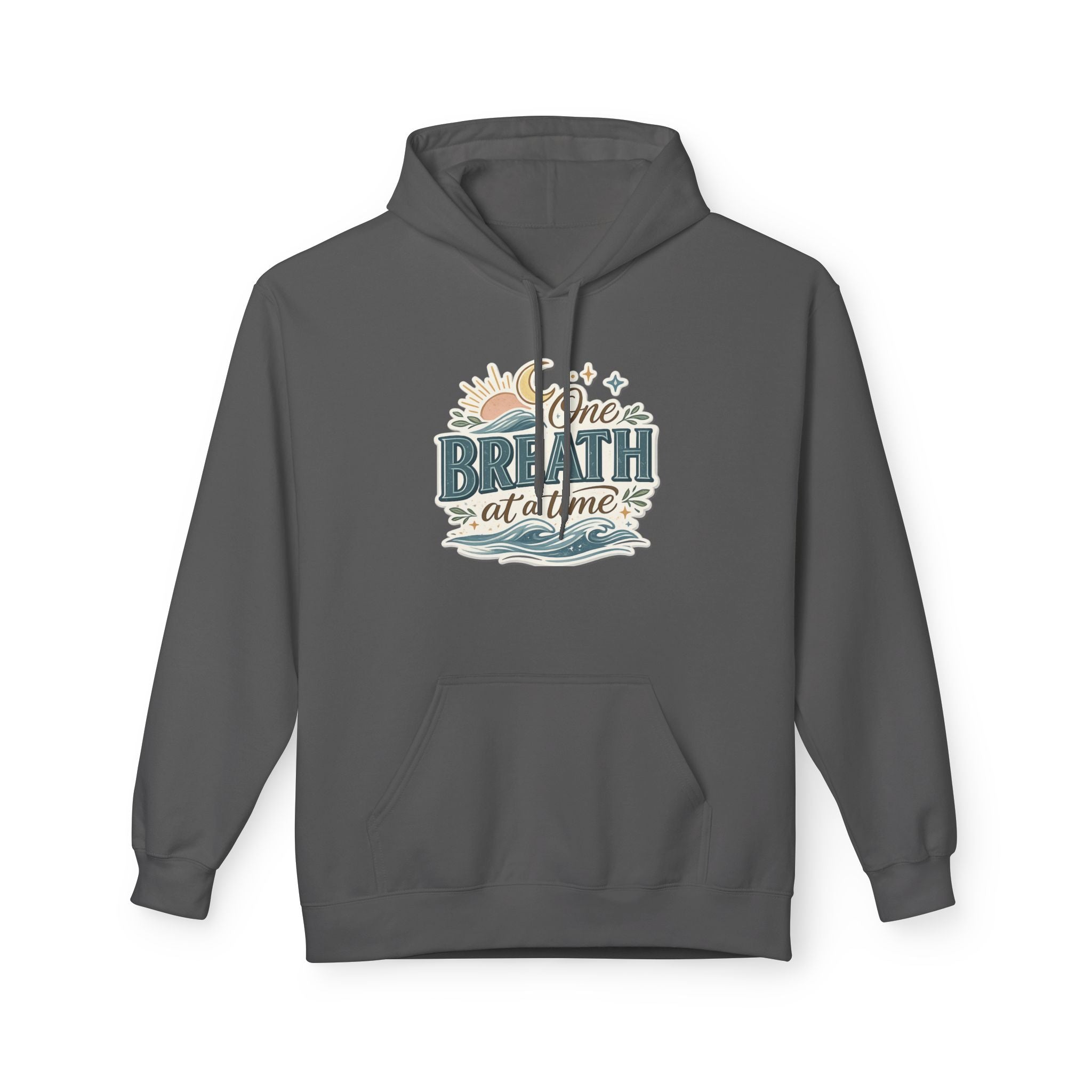 One Breath at a Time Hoodie | Ocean Waves Sun Illustration