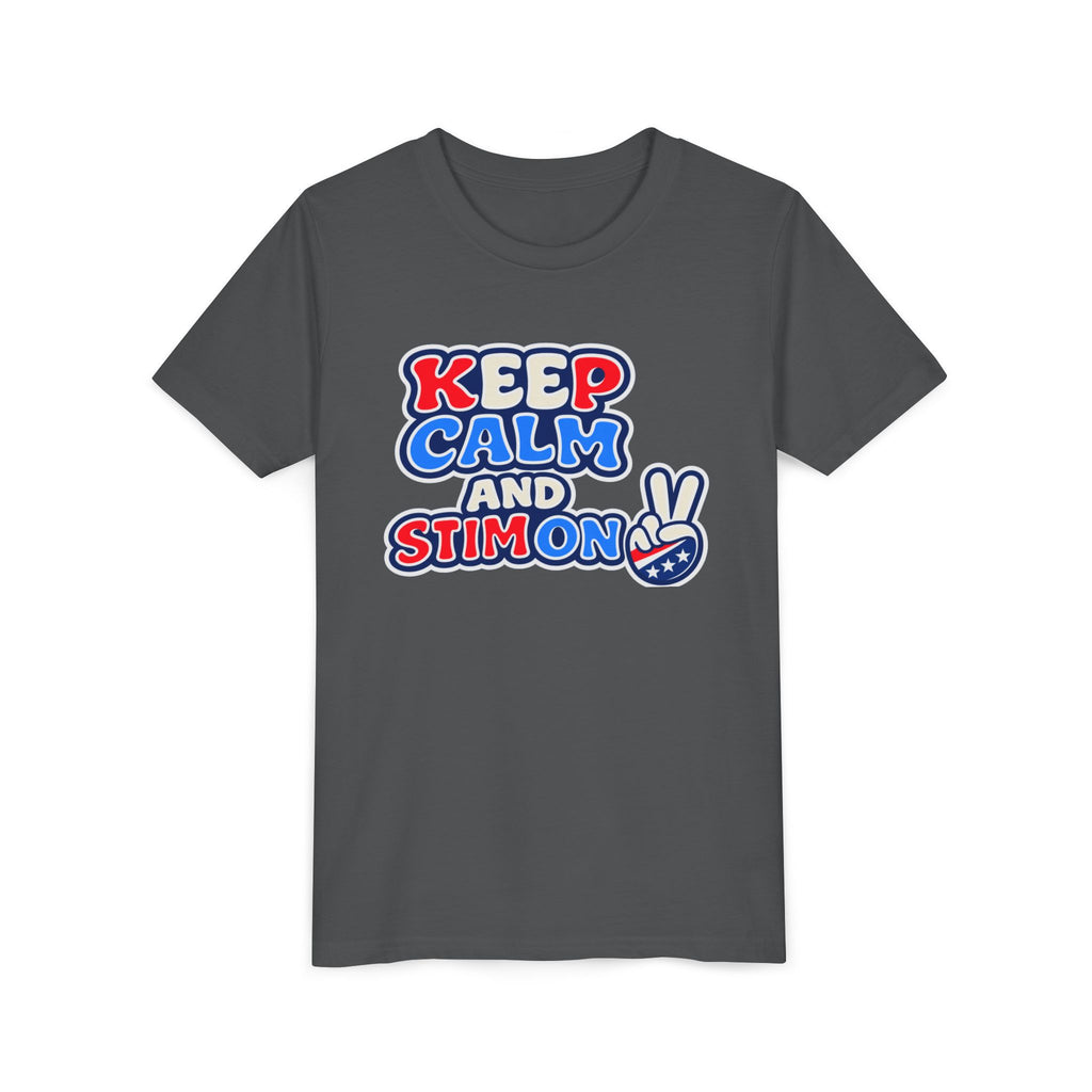 Keep Calm and Stim On Youth Shirt Autism Awareness T Shirt Peace Sign Tee Neurodivergent Kids Sensory Shirt Special Needs Gift