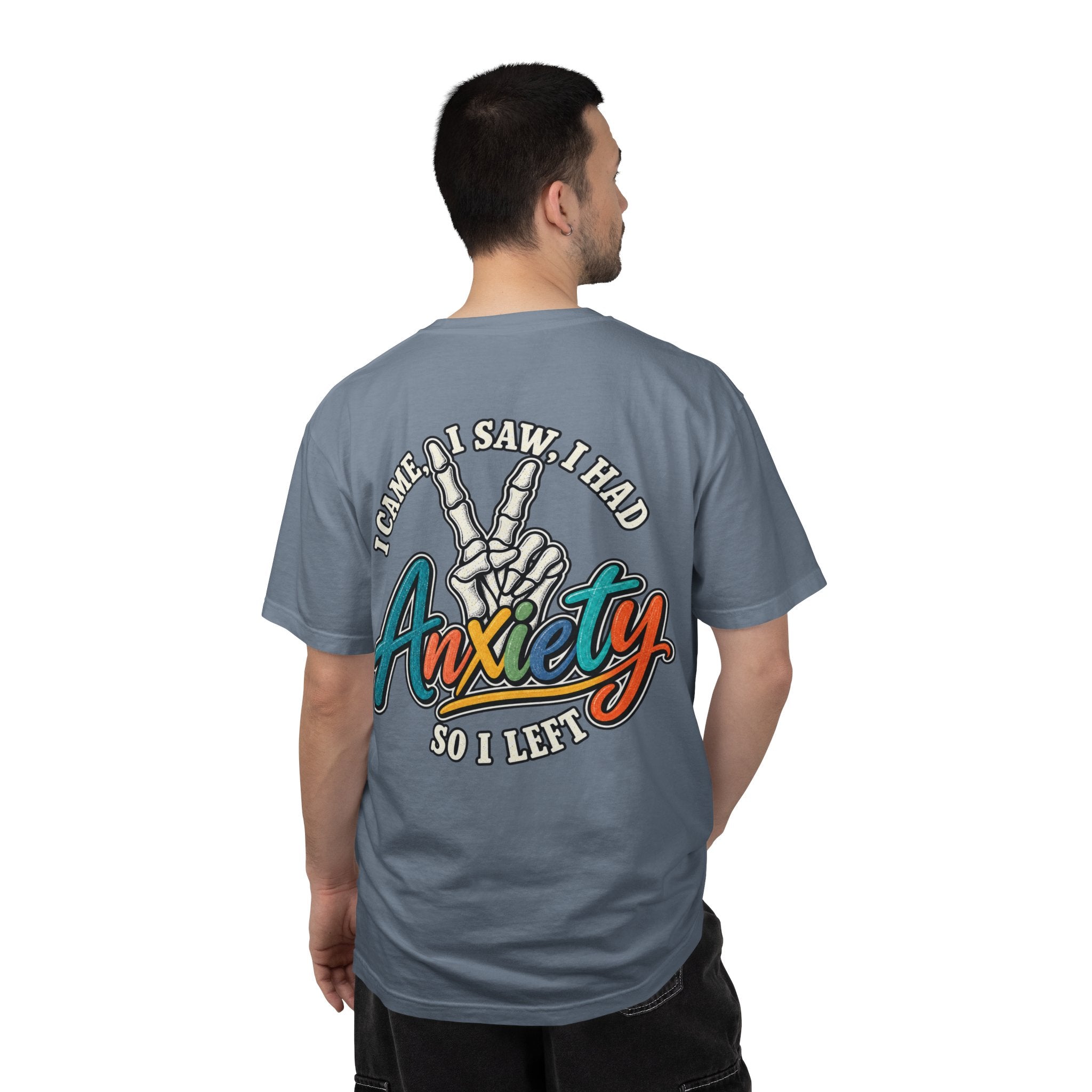 Anxiety Skeleton Peace Sign T-Shirt, I Came I Saw I Fled Retro Script Shirt, Funny Mental Health Tee, Anxiety Humor Gift