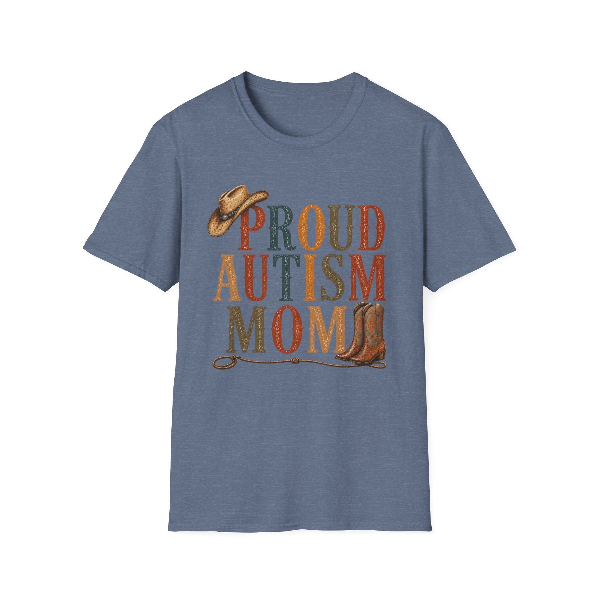 Proud Autism Mom T-Shirt — Rustic Western Cowboy Hat & Boots Design