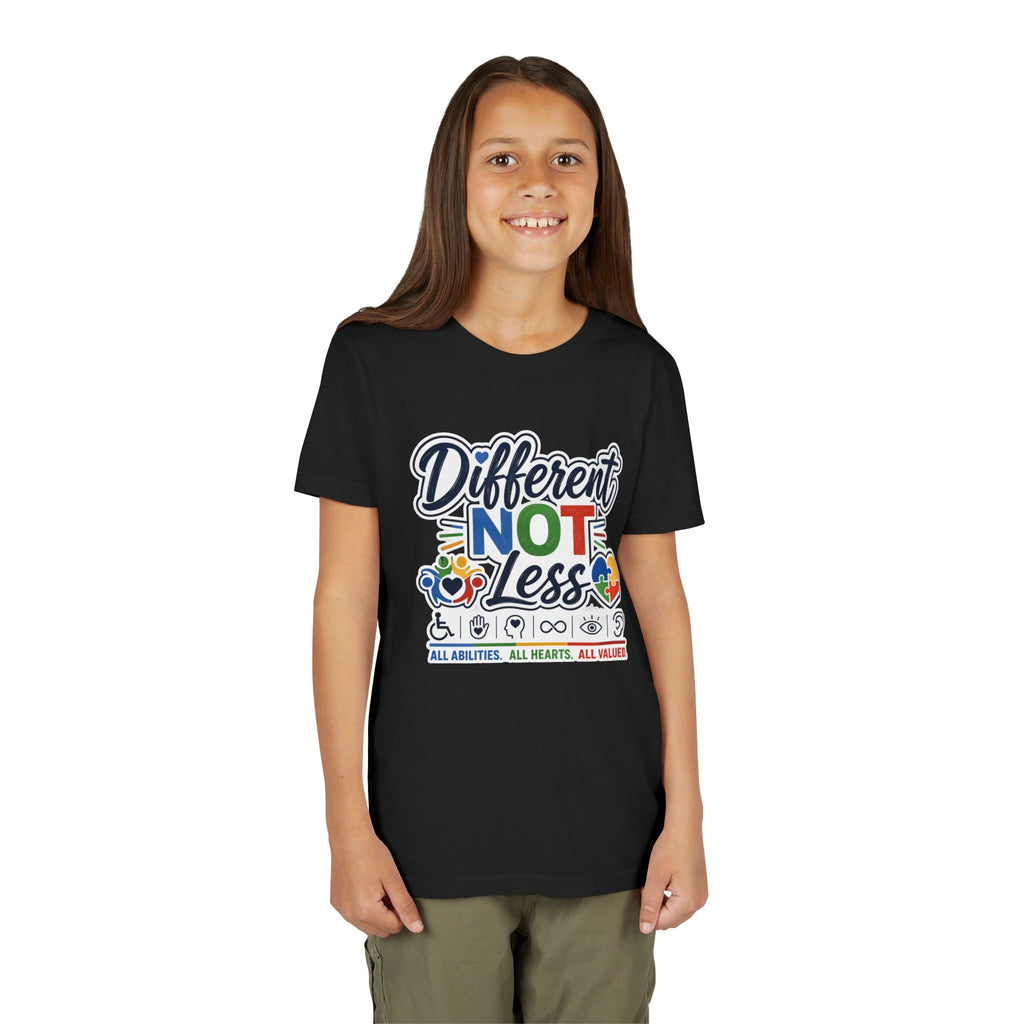 Youth Tee — "Different Not Less" Inclusive Pride Autism Awareness Shirt