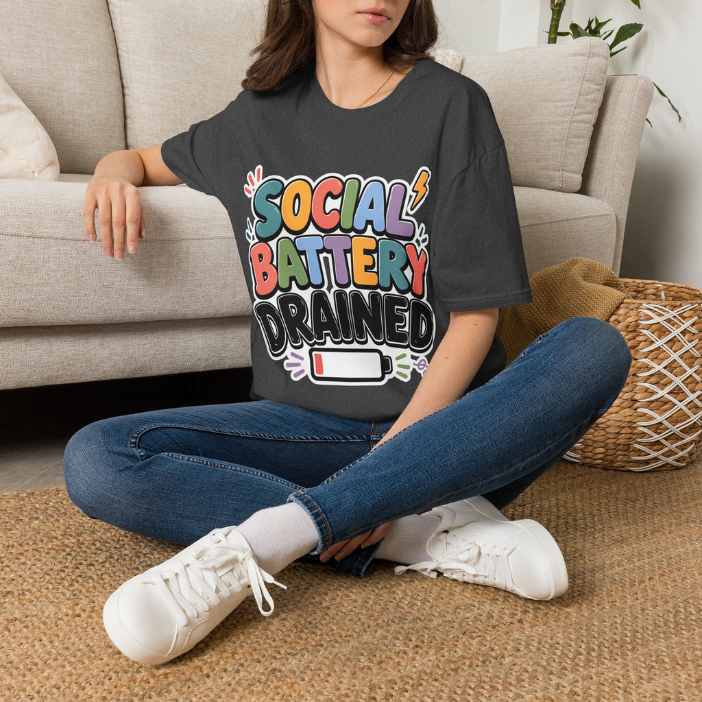 Social Battery Drained T-Shirt — Funny Introvert Graphic Tee