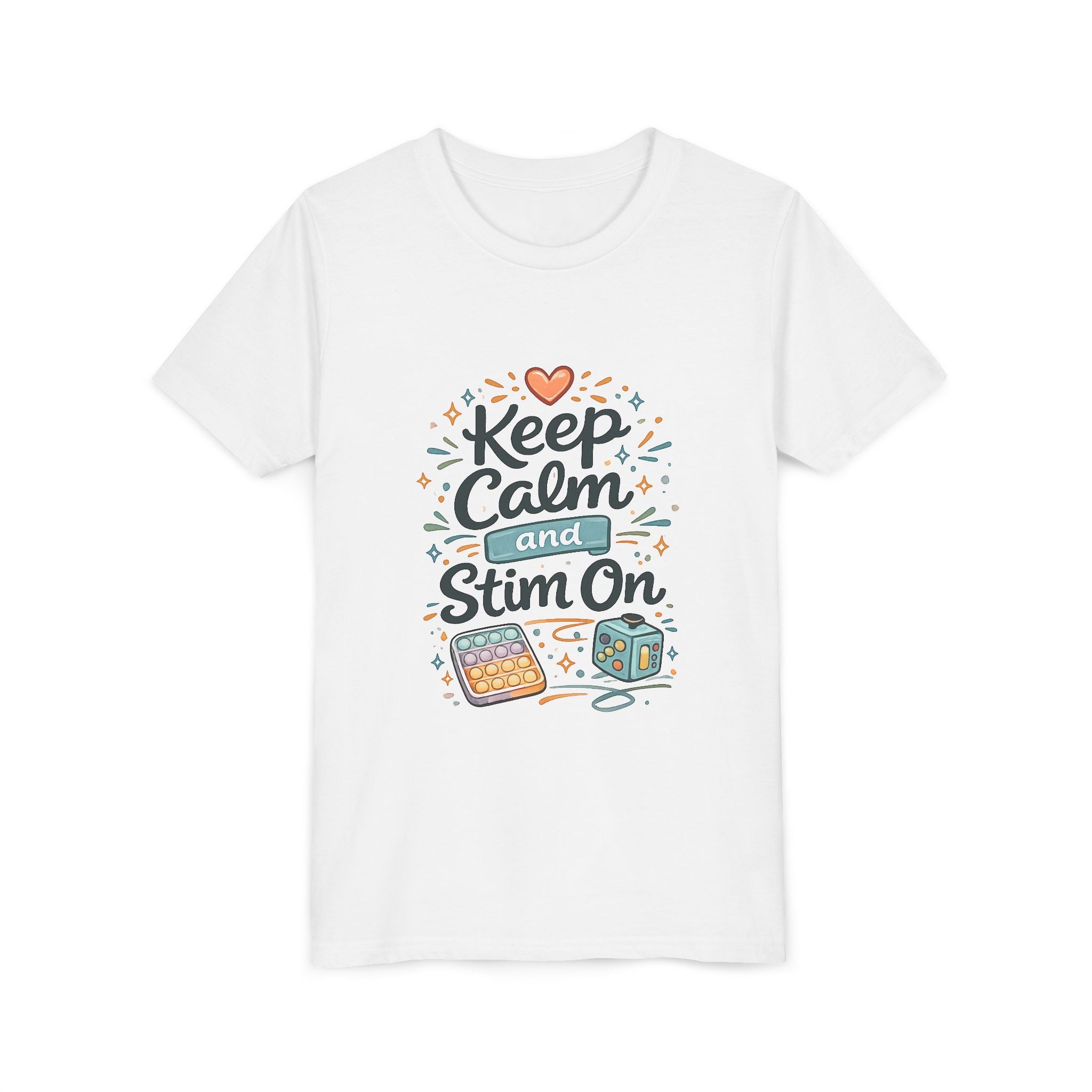 Keep Calm and Stim On Youth Shirt Autism Sensory T Shirt Neurodivergent Kids Tee Fidget Toy Gift Special Needs Awareness