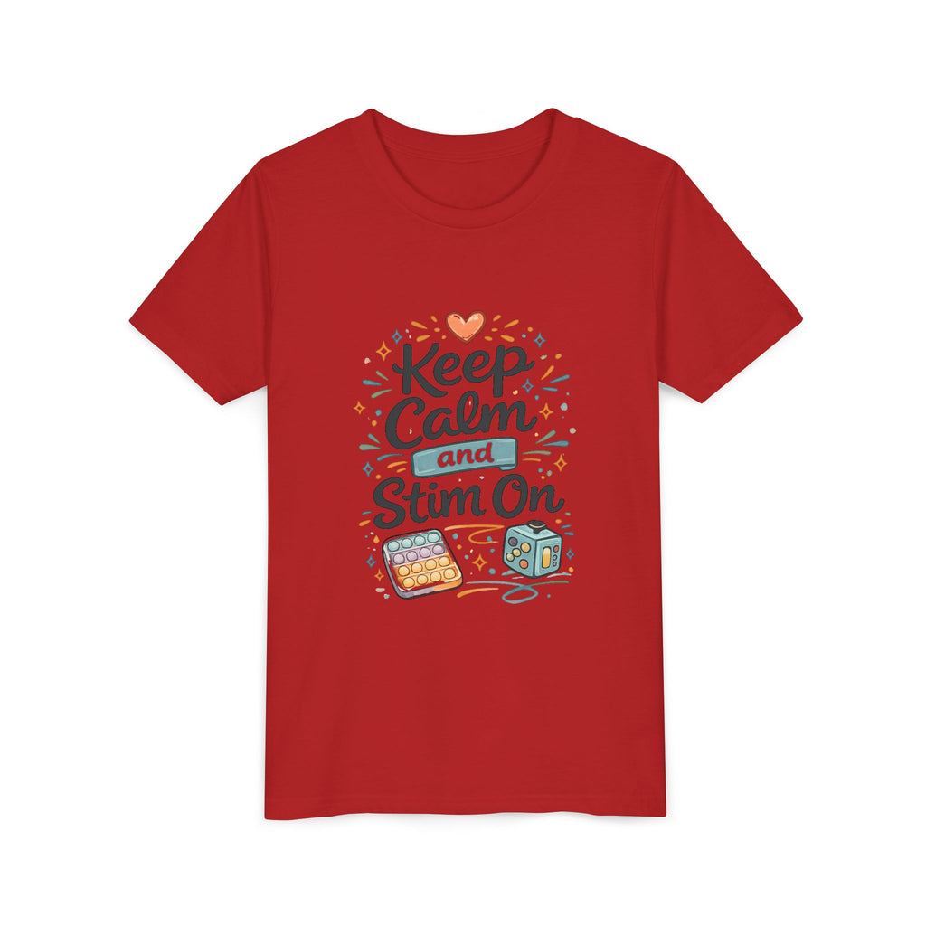 Keep Calm and Stim On Youth Shirt Autism Sensory T Shirt Neurodivergent Kids Tee Fidget Toy Gift Special Needs Awareness