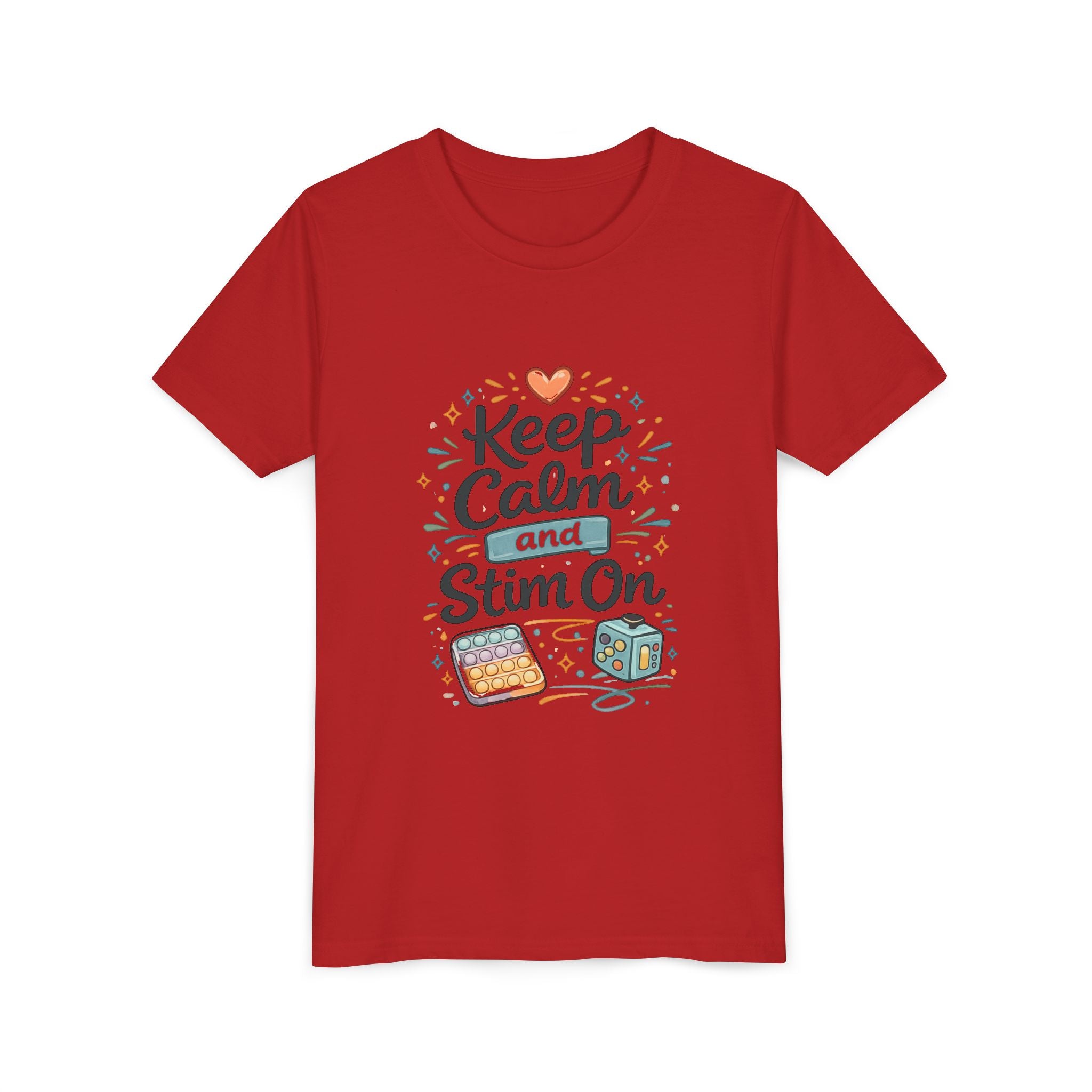 Keep Calm and Stim On Youth Shirt Autism Sensory T Shirt Neurodivergent Kids Tee Fidget Toy Gift Special Needs Awareness
