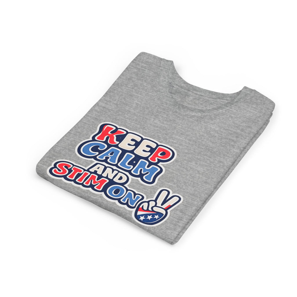 Keep Calm and Stim On Youth Shirt Autism Awareness T Shirt Peace Sign Tee Neurodivergent Kids Sensory Shirt Special Needs Gift