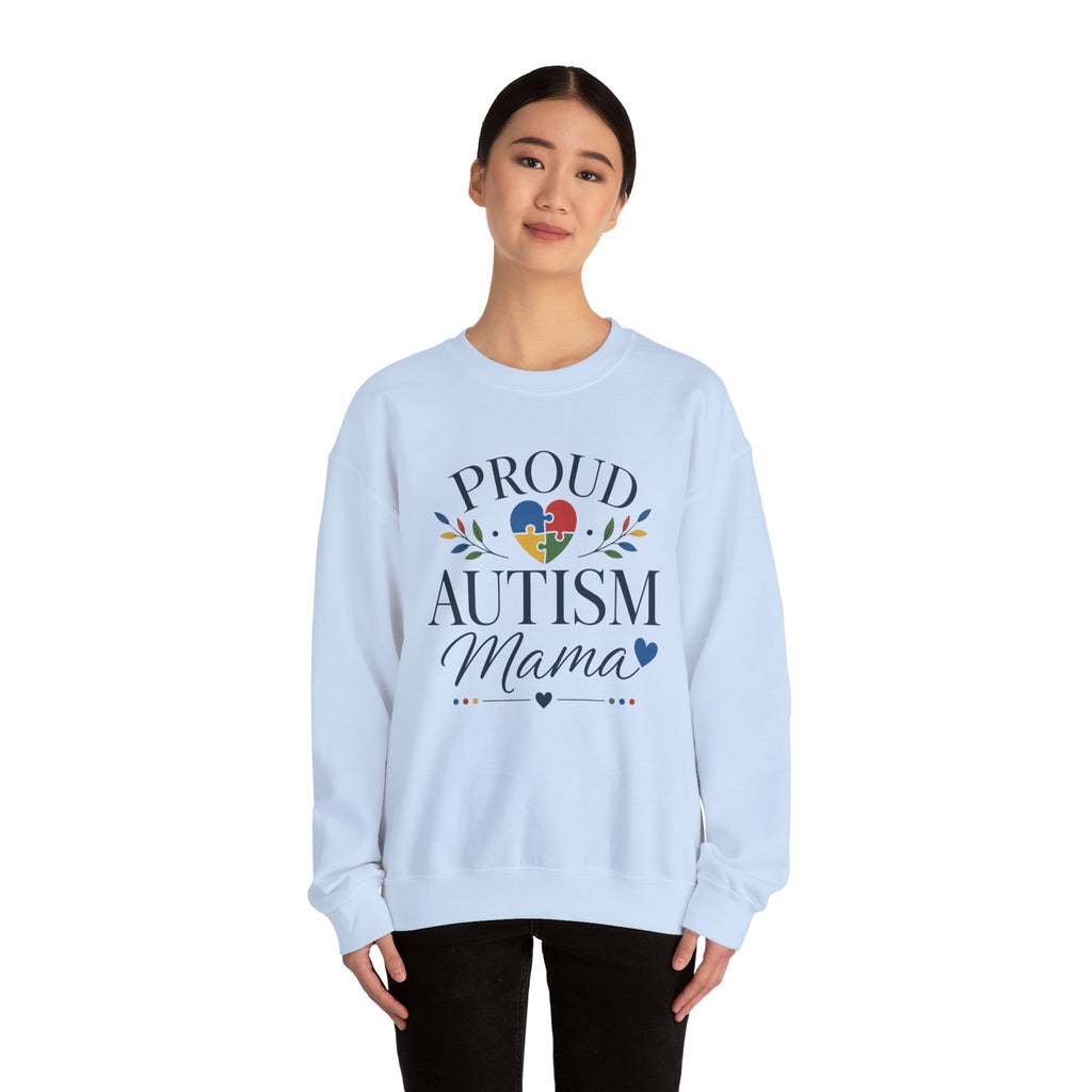 Proud Autism Mama Sweatshirt | Autism Awareness Heart Puzzle Design