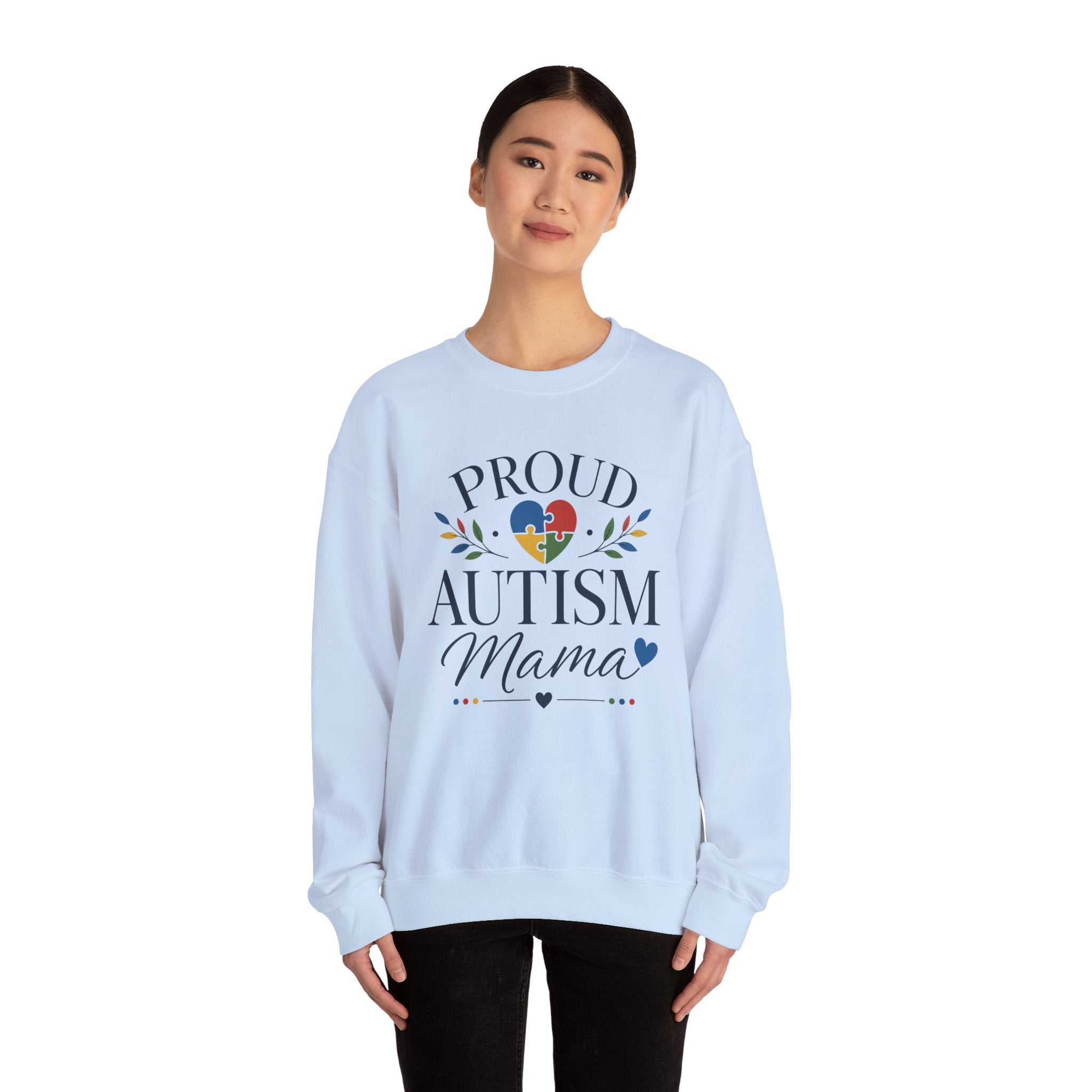 Proud Autism Mama Sweatshirt | Autism Awareness Heart Puzzle Design