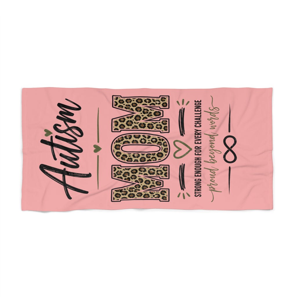 Autism Mom Beach Towel - Pink Leopard Print Supportive Infinity Symbol