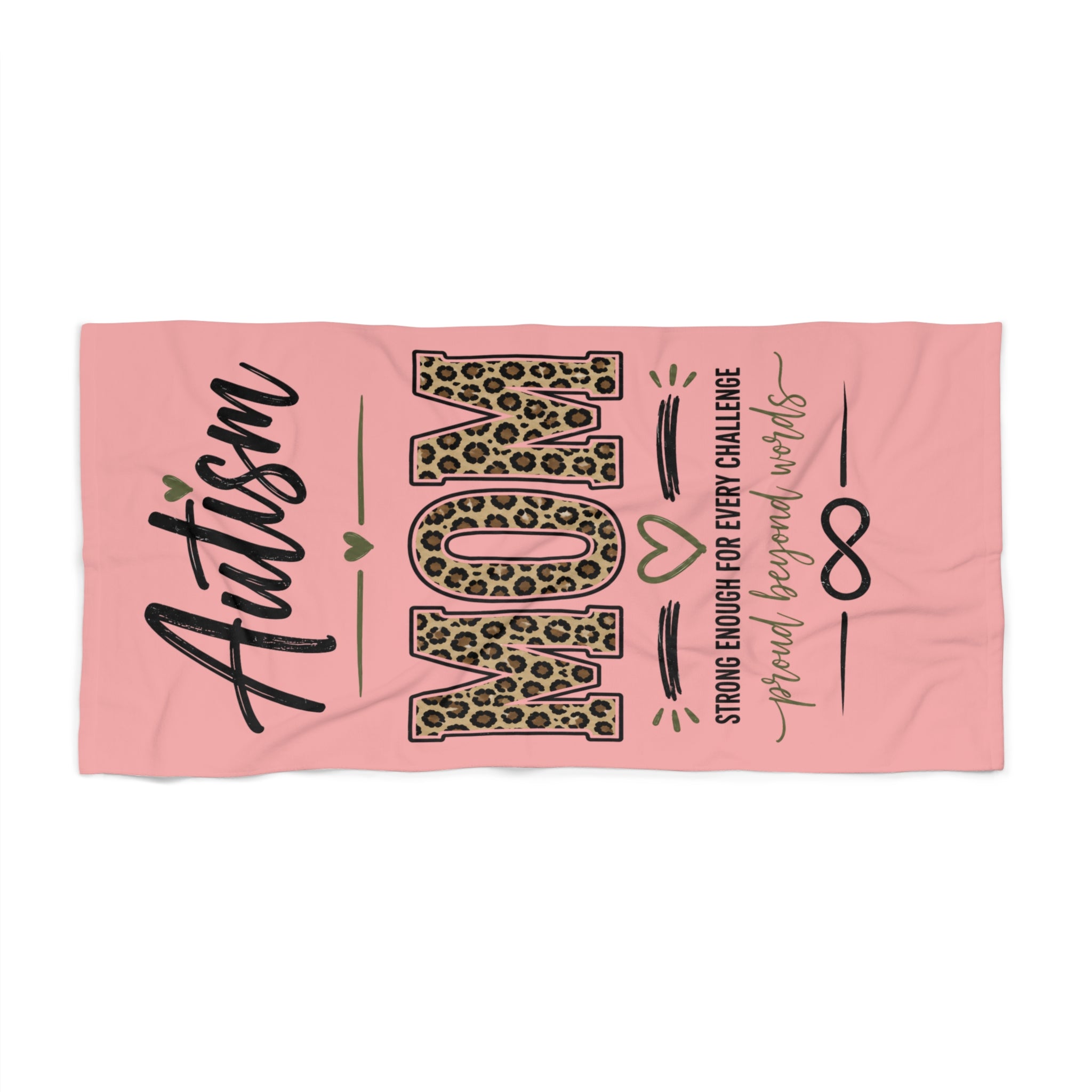 Autism Mom Beach Towel - Pink Leopard Print Supportive Infinity Symbol