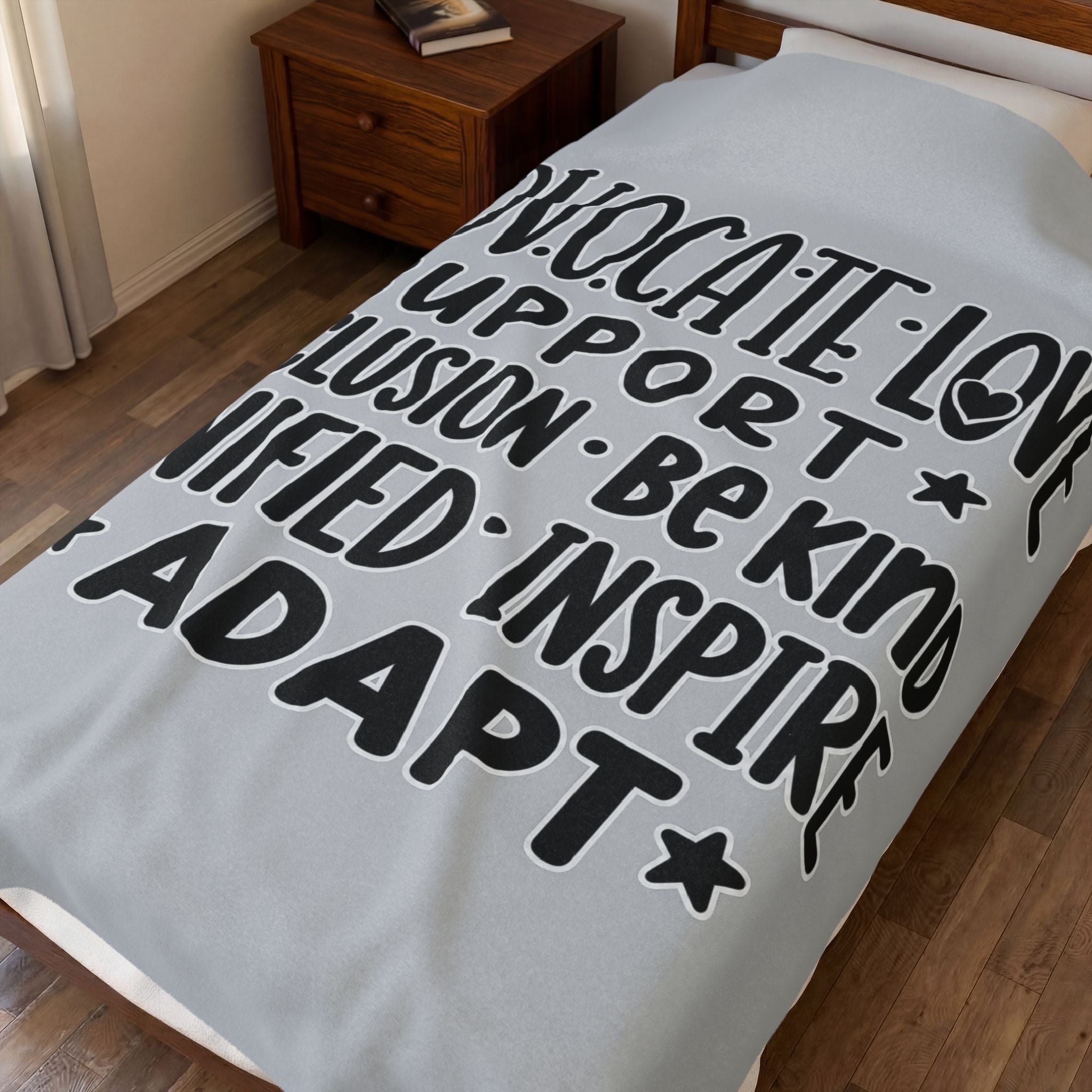 Advocate Support Inclusion Love Velveteen Blanket, Inspiring Word Art Throw, Disability Awareness Gift, Inclusive Cozy Home Decor