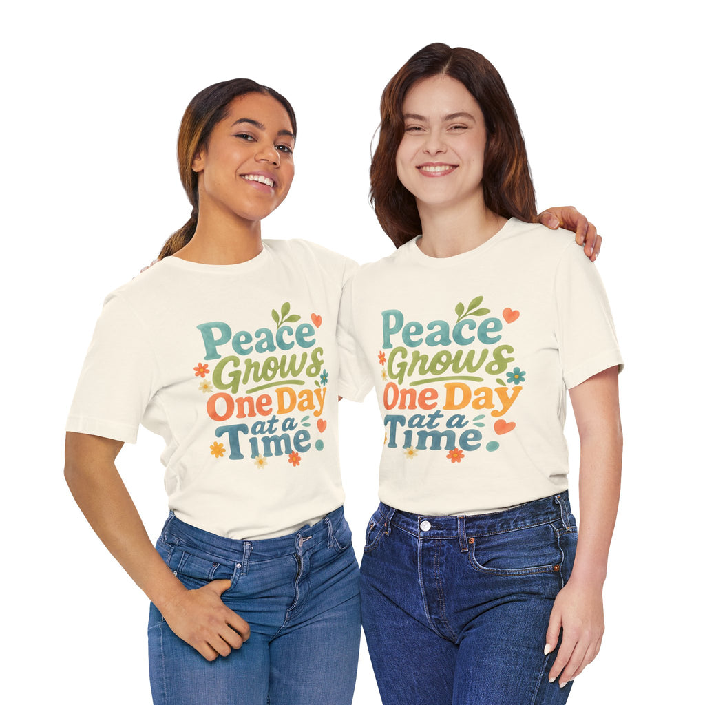 Peace Grows One Day at a Time Tee | Positive Quote Floral Typography