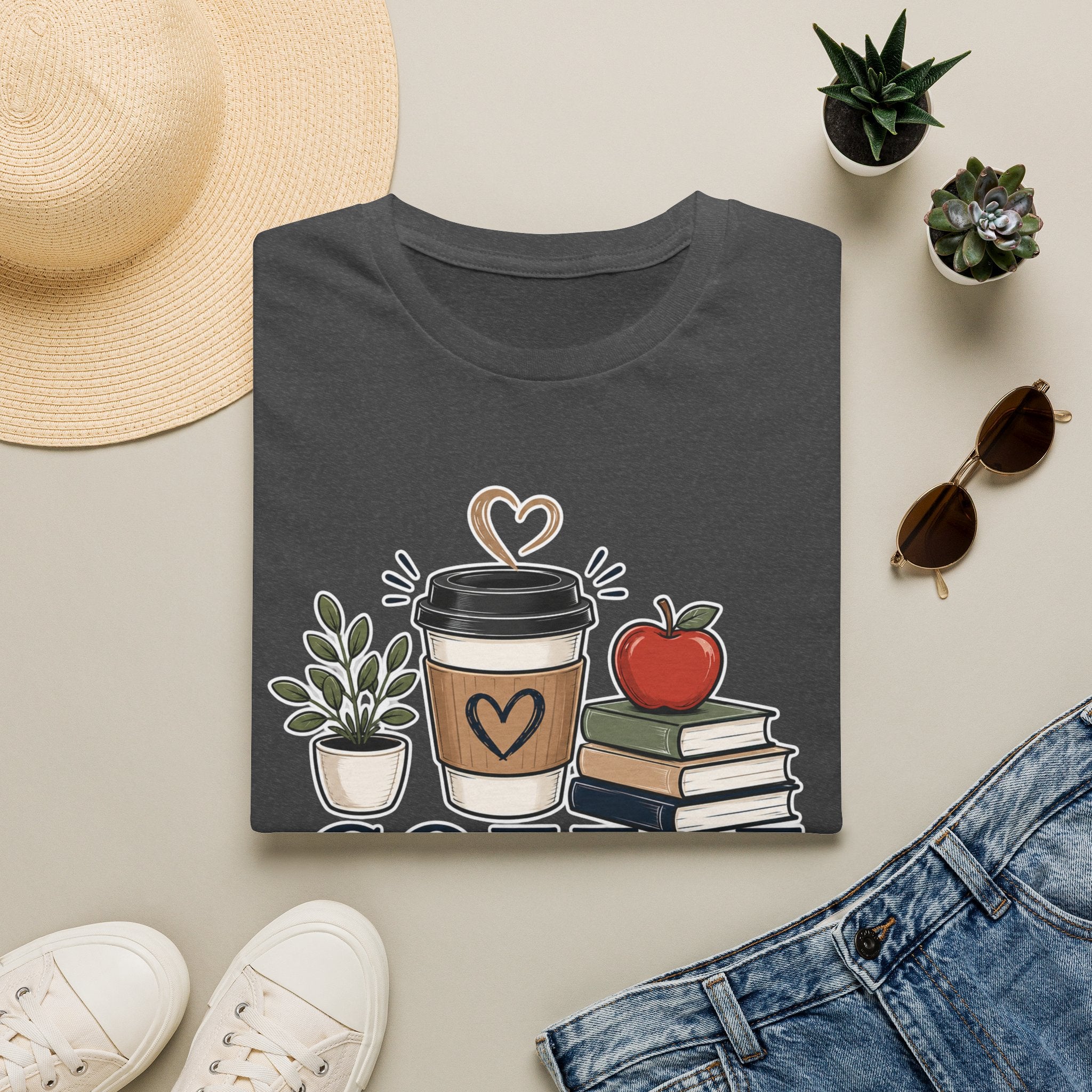 Coffee Teach Inspire Shirt | Teacher T-Shirt | Coffee Books Apple Graphic Tee | Elementary Teacher Gift | Back to School Apparel