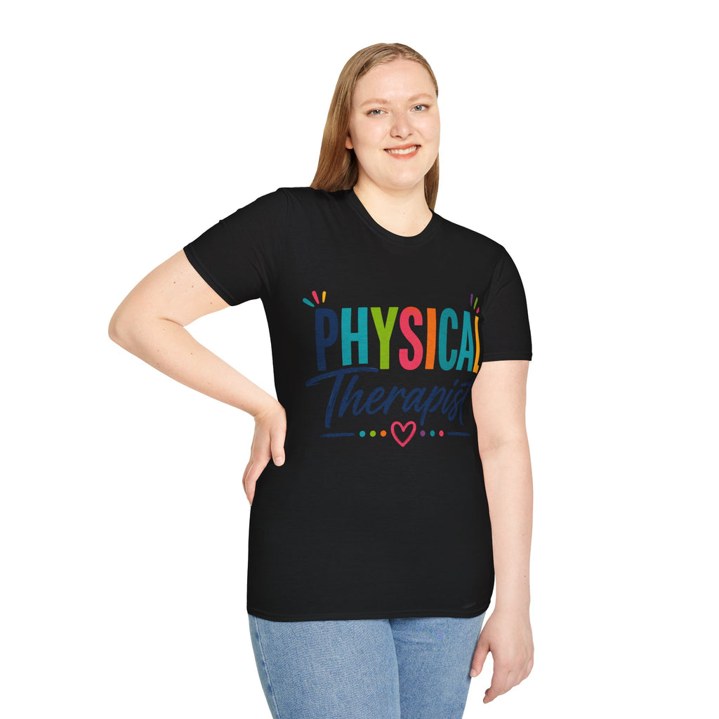 Physical Therapist Shirt | Colorful Typography Heart T-Shirt | Physical Therapy Gift | Healthcare Professional Apparel | Therapist Shirt