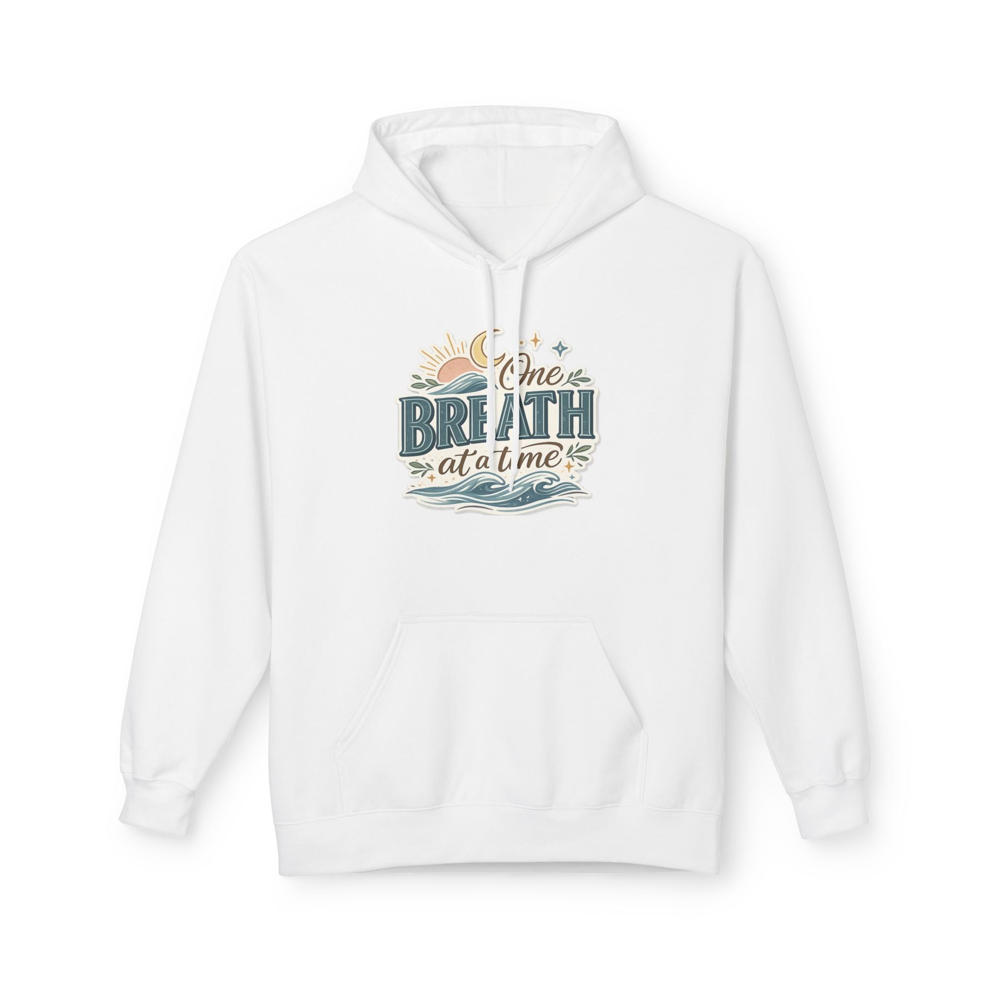 One Breath at a Time Hoodie | Ocean Waves Sun Illustration
