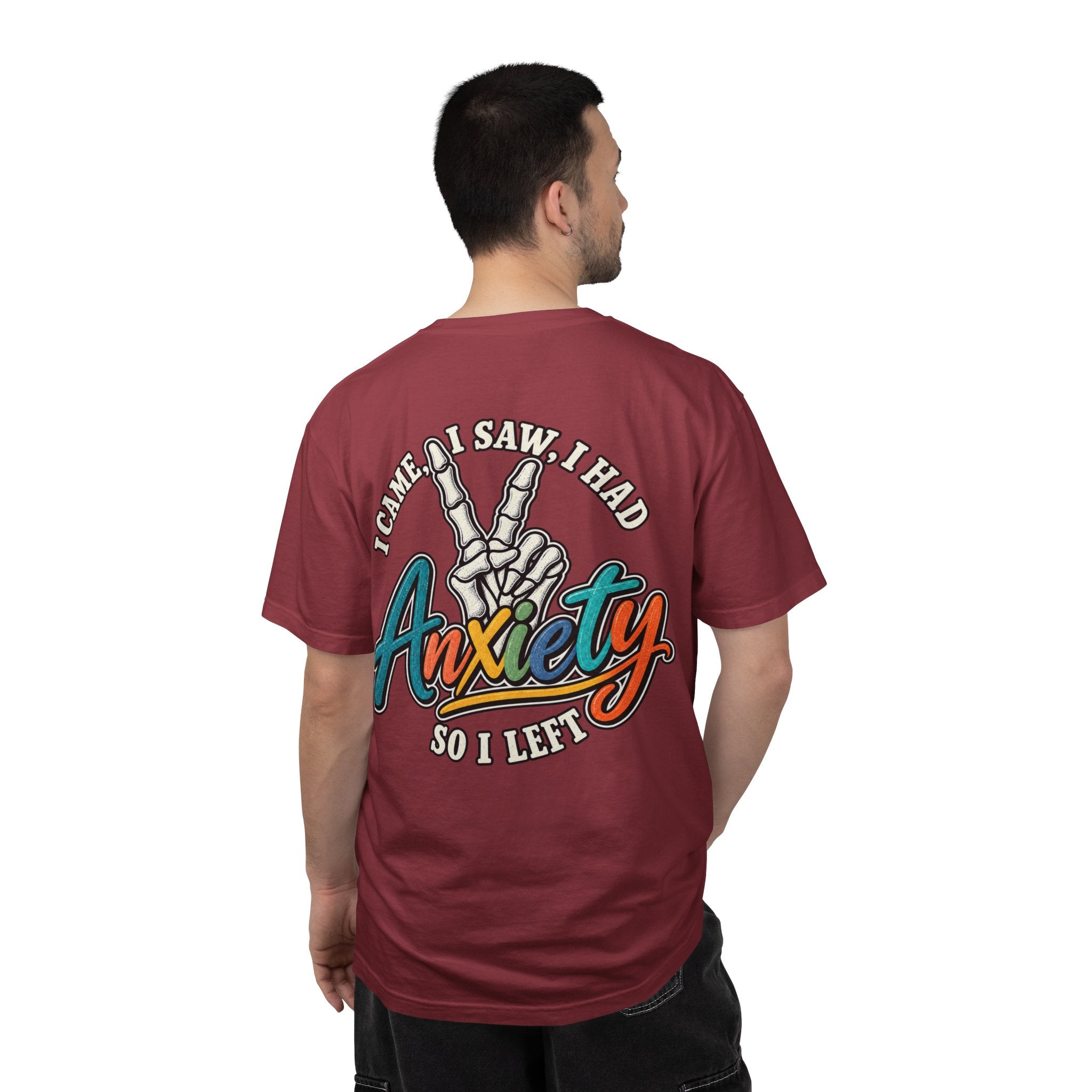 Anxiety Skeleton Peace Sign T-Shirt, I Came I Saw I Fled Retro Script Shirt, Funny Mental Health Tee, Anxiety Humor Gift