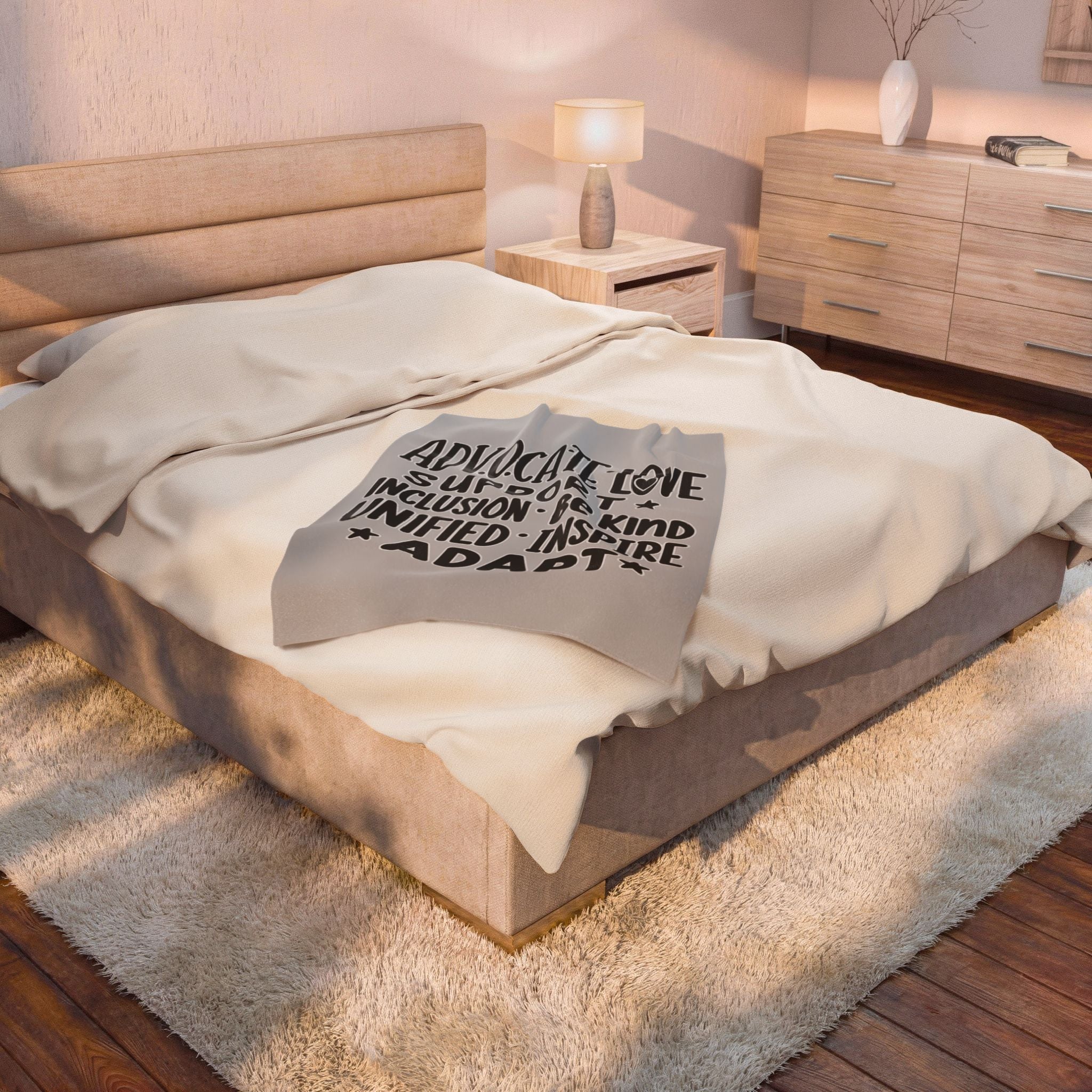 Advocate Support Inclusion Love Velveteen Blanket, Inspiring Word Art Throw, Disability Awareness Gift, Inclusive Cozy Home Decor