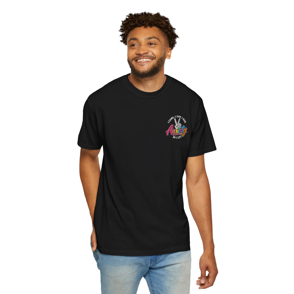 Anxiety Skeleton Peace Sign T-Shirt, I Came I Saw I Fled Retro Script Shirt, Funny Mental Health Tee, Anxiety Humor Gift