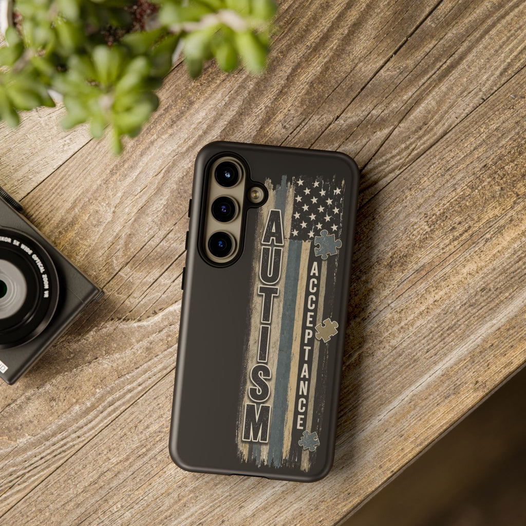 Autism Acceptance Phone Case Puzzle Piece Flag iPhone Samsung Tough Case Autism Awareness Neurodiversity Gift Special Needs Case