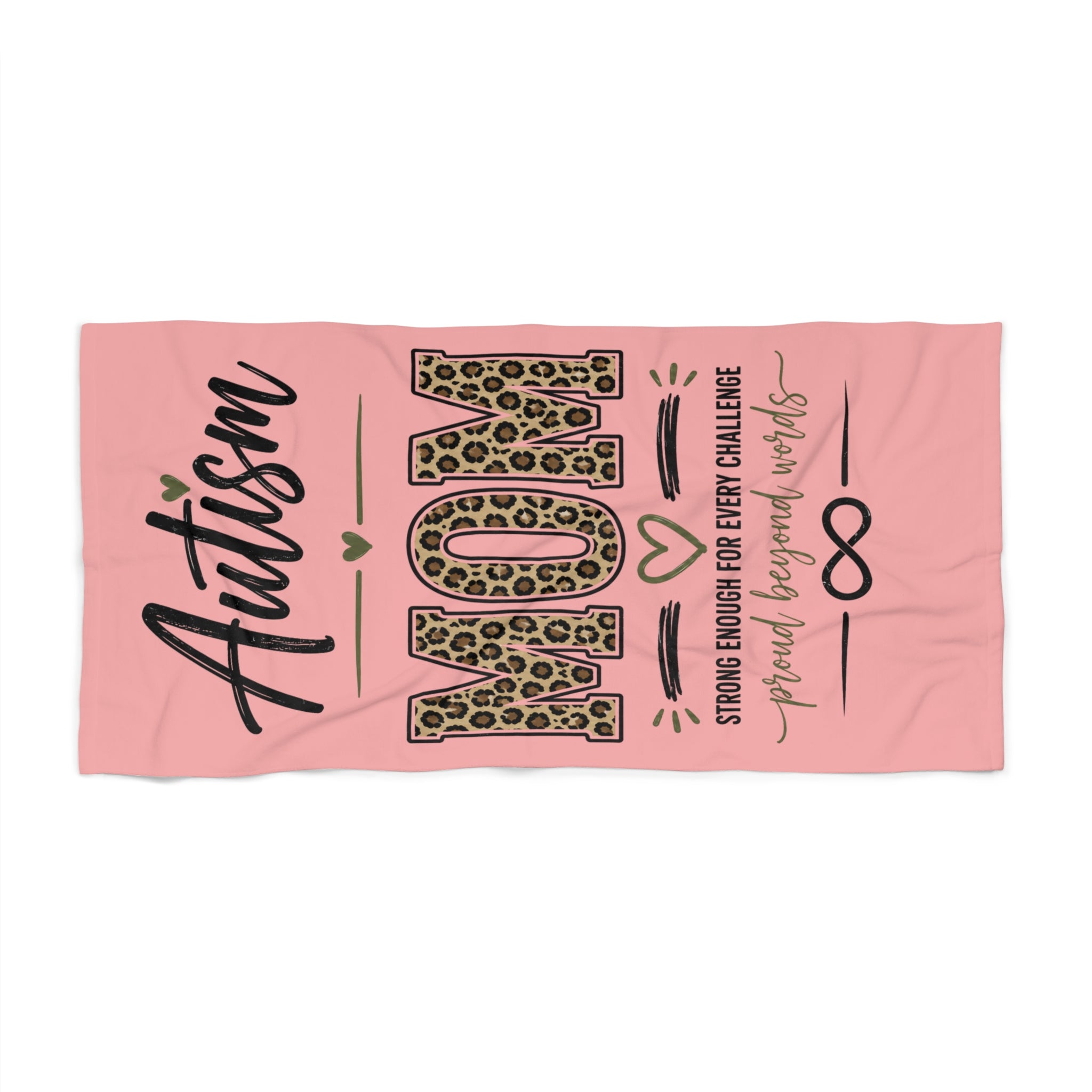 Autism Mom Beach Towel - Pink Leopard Print Supportive Infinity Symbol