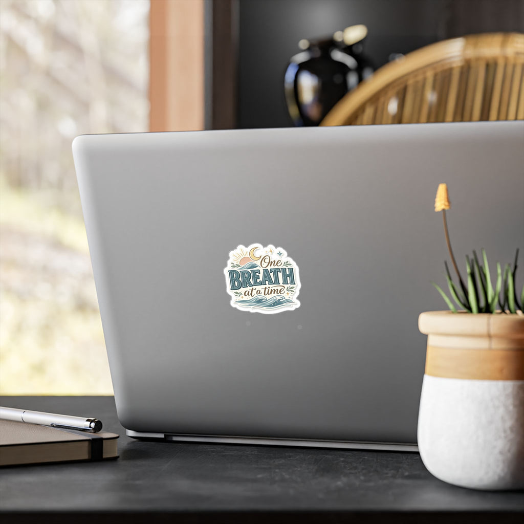 One Breath at a Time Kiss-Cut Vinyl Decal | Calm Waves Sun & Moon Sticker