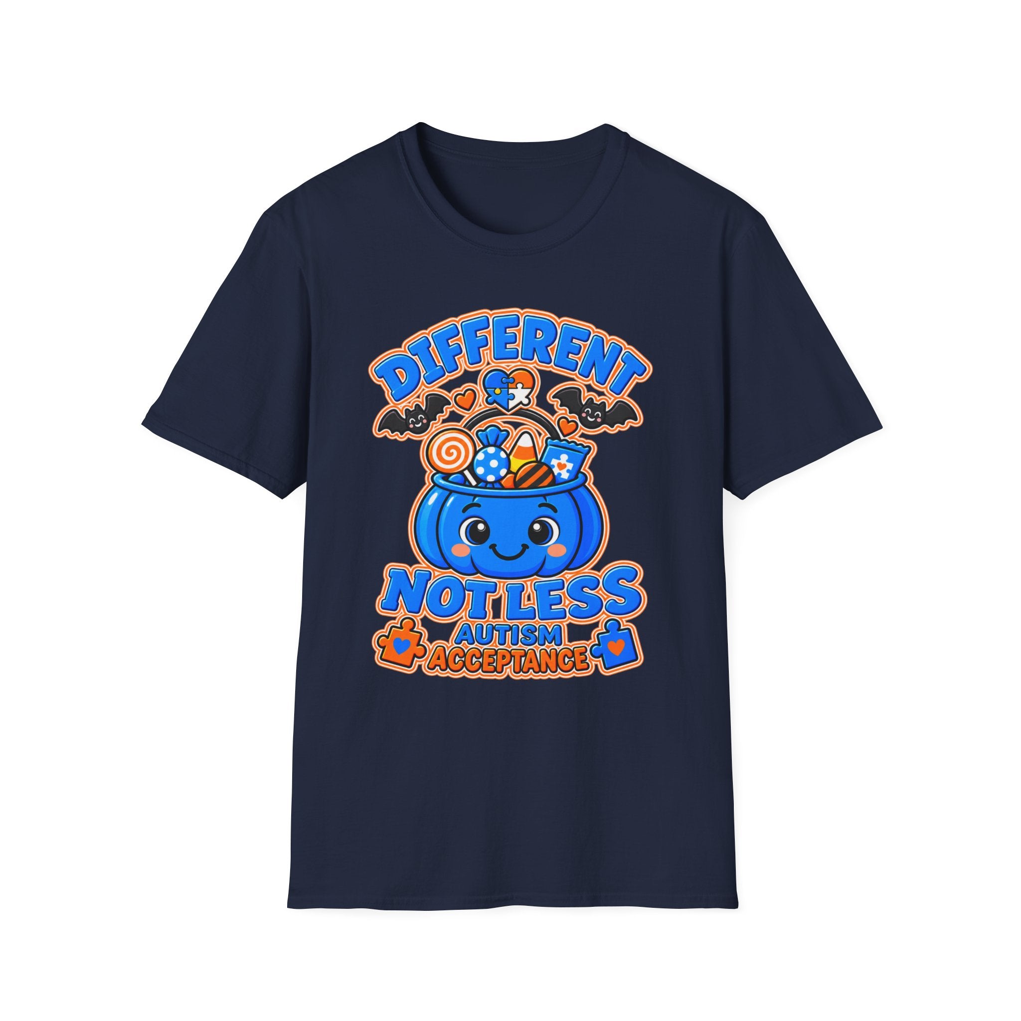 Different Not Less Halloween Shirt, Autism Acceptance Pumpkin Tee, Halloween Autism Awareness T-Shirt, Trick or Treat Bucket Gift