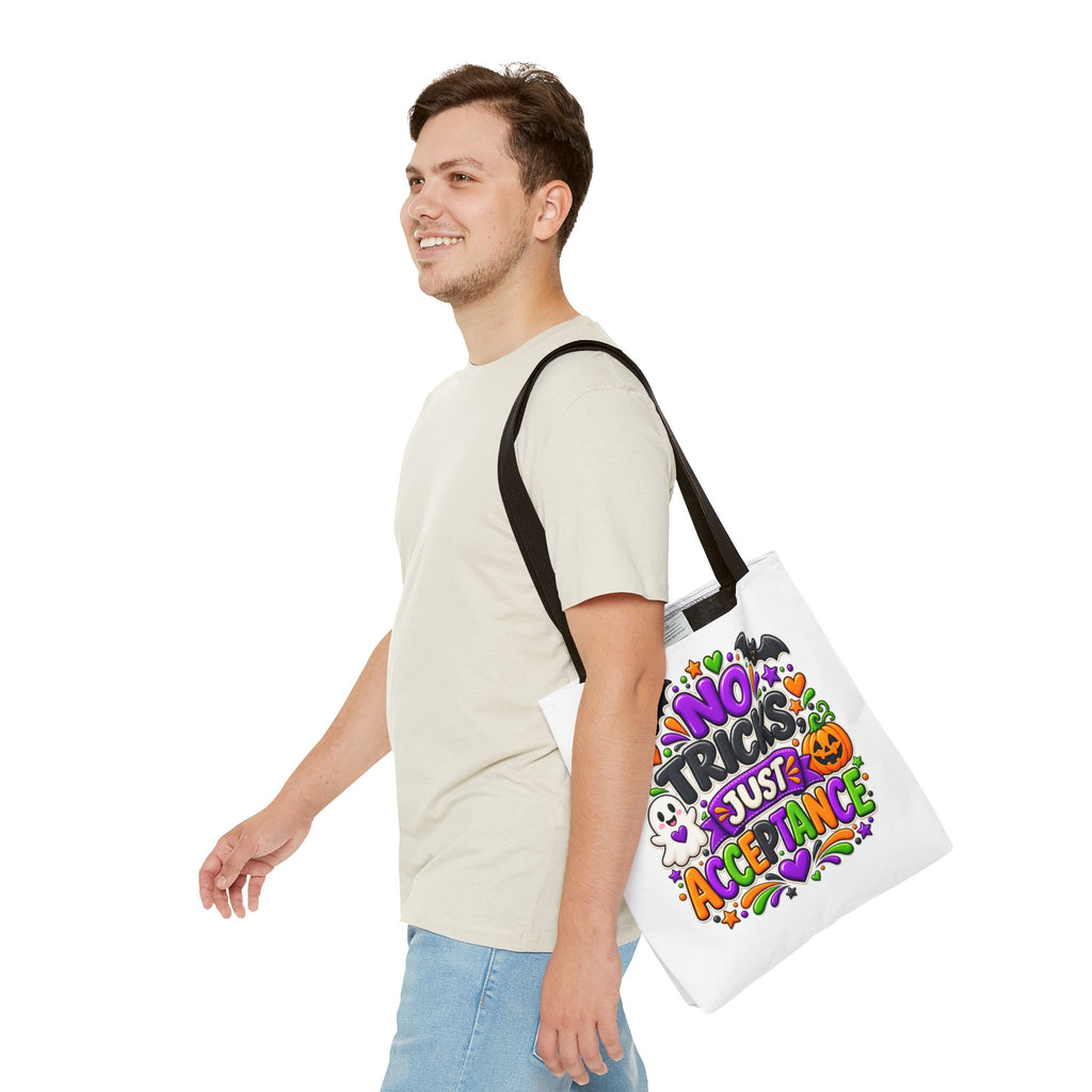 No Tricks Just Acceptance Tote Bag, Halloween Autism Awareness Bag, Autism Acceptance Canvas Tote, Inclusive Halloween Gift