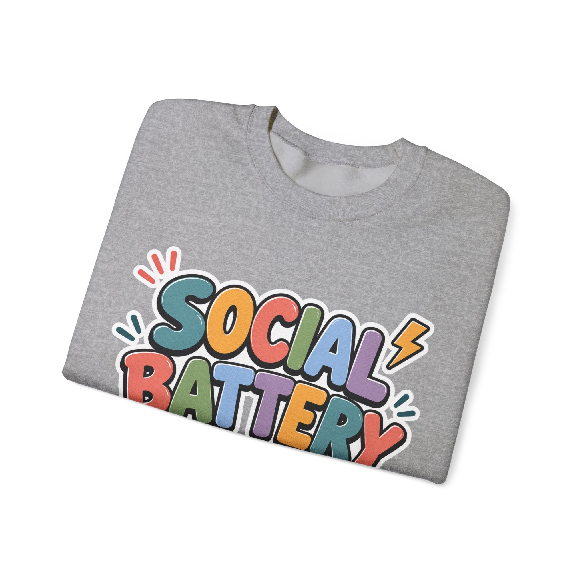 Social Battery Drained Crewneck Sweatshirt | Funny Introvert Sweatshirt | Low Battery Graphic Pullover | Mental Health Humor | Unisex Gift