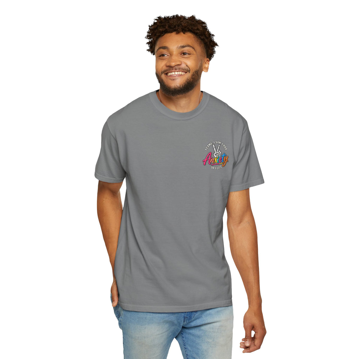 Anxiety Skeleton Peace Sign T-Shirt, I Came I Saw I Fled Retro Script Shirt, Funny Mental Health Tee, Anxiety Humor Gift